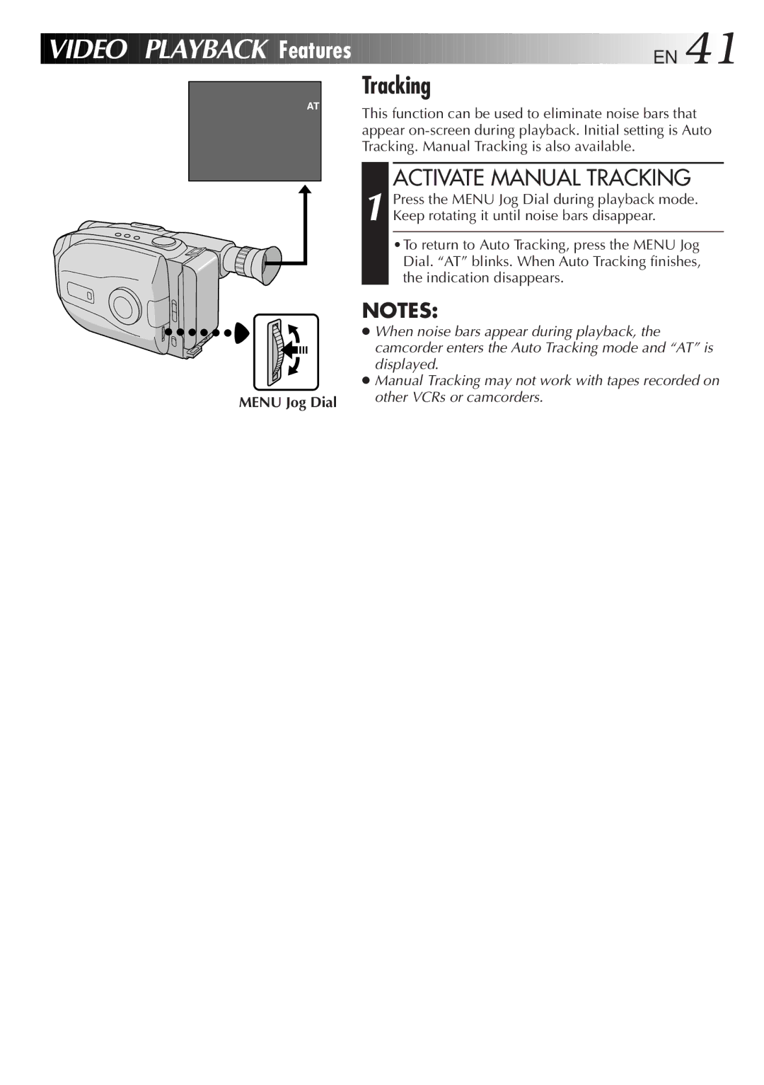 JVC LYT0108-001A, GR-AX999UM manual Video Playback Features EN, Activate Manual Tracking 