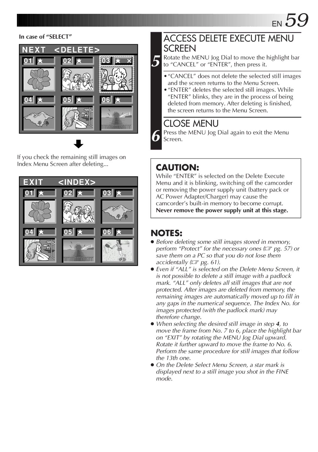 JVC LYT0108-001A manual Access Delete Execute Menu Screen, Case of Select, Never remove the power supply unit at this stage 