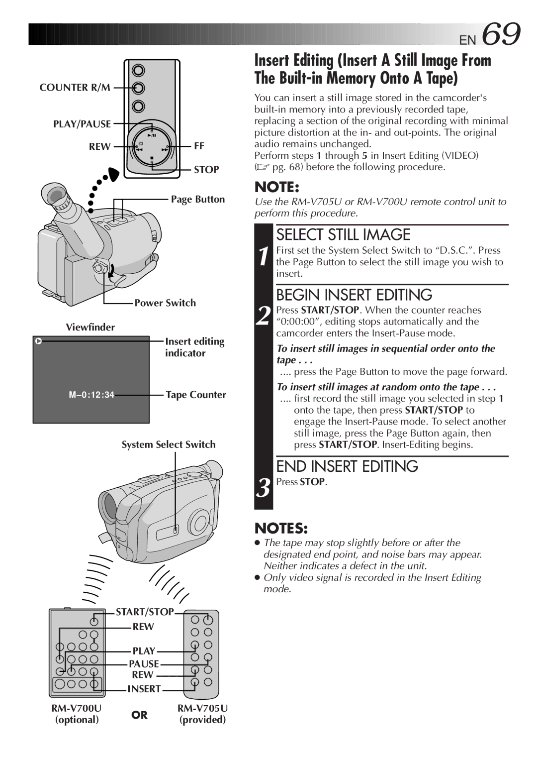 JVC LYT0108-001A, GR-AX999UM manual Select Still Image, Begin Insert Editing, END Insert Editing, Power Switch Viewfinder 