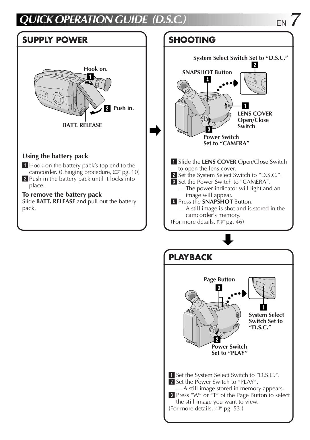 JVC LYT0108-001A Quick Operation Guide D.S.C. EN, System Select Switch Set to D.S.C Snapshot Button, Open/Close 3 Switch 