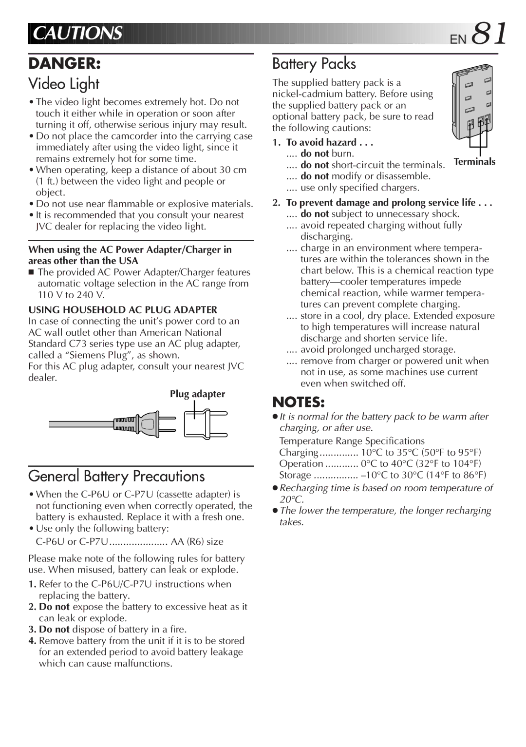 JVC LYT0108-001A, GR-AX999UM manual Using Household AC Plug Adapter, Plug adapter, To avoid hazard 