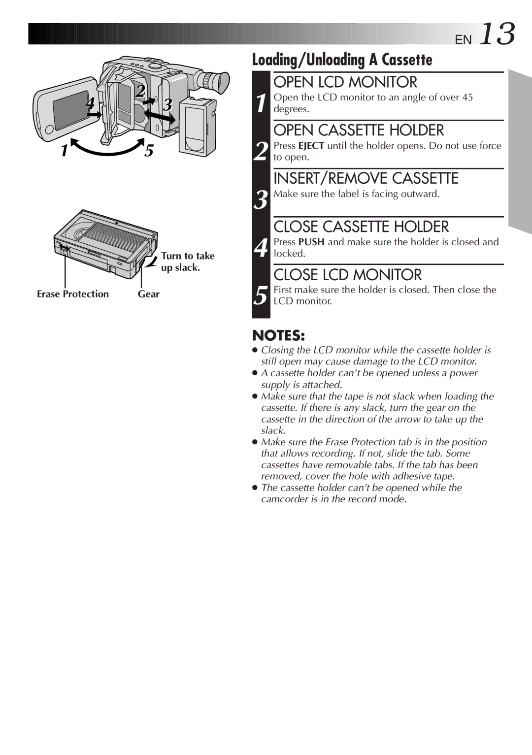 JVC GR-AXM100 manual Loading/Unloading a Cassette 