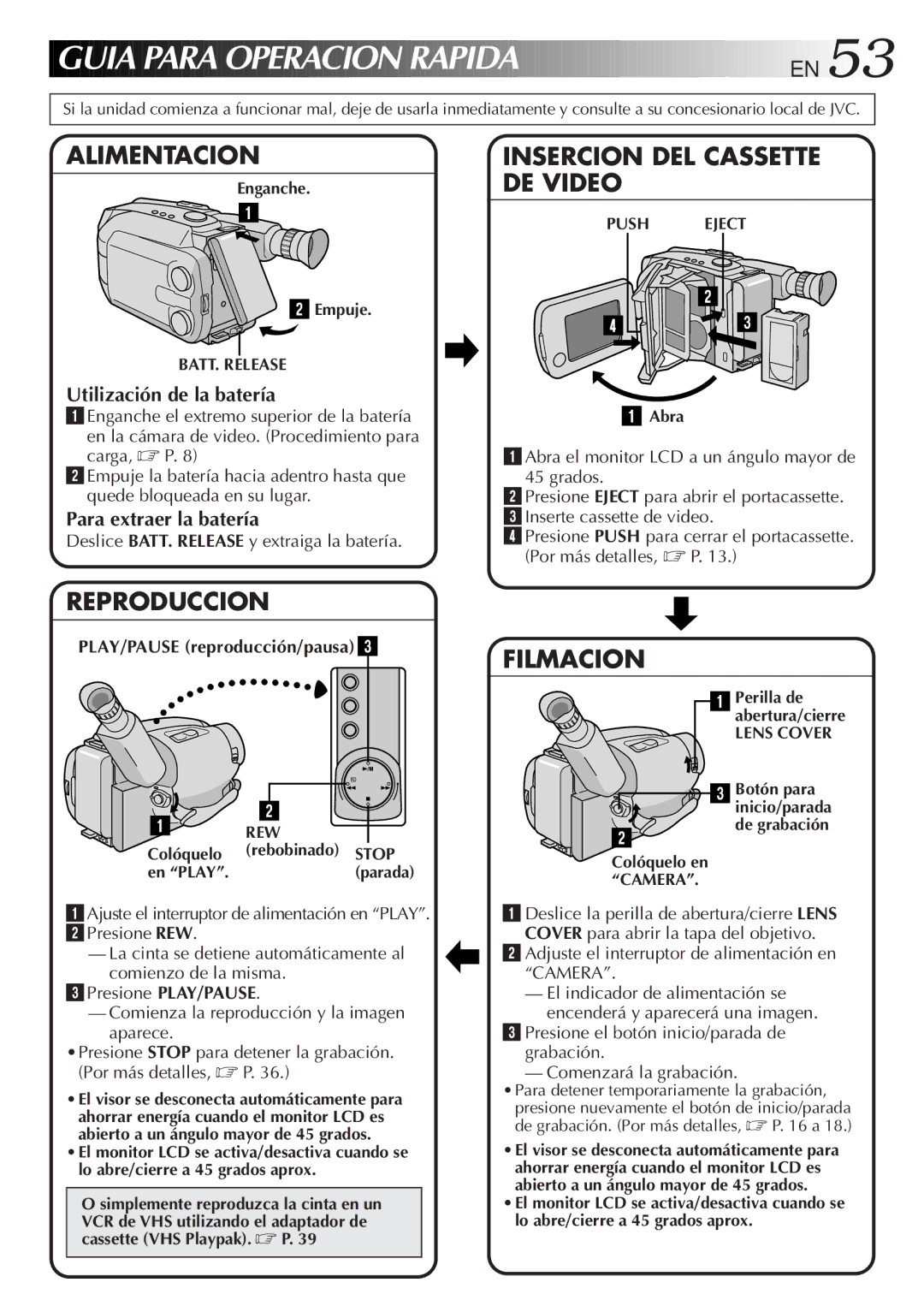 JVC GR-AXM100 manual Guia Para Operacion Rapida EN, Utilización de la batería, Para extraer la batería 