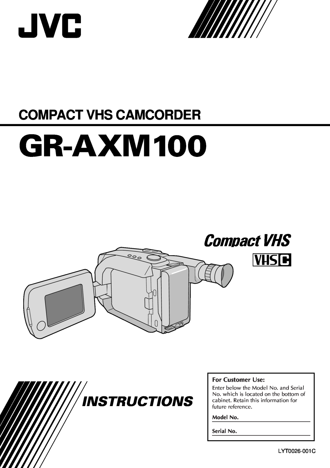 JVC GR-AXM100 manual Compact VHS, Compact Vhs Camcorder, Instructions 