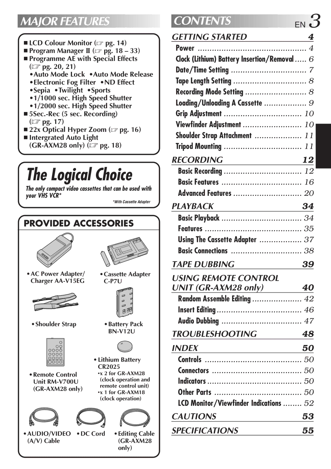 JVC GR-AX18EG, GR-AXM18, GR-AXM28 instruction manual Logical Choice 