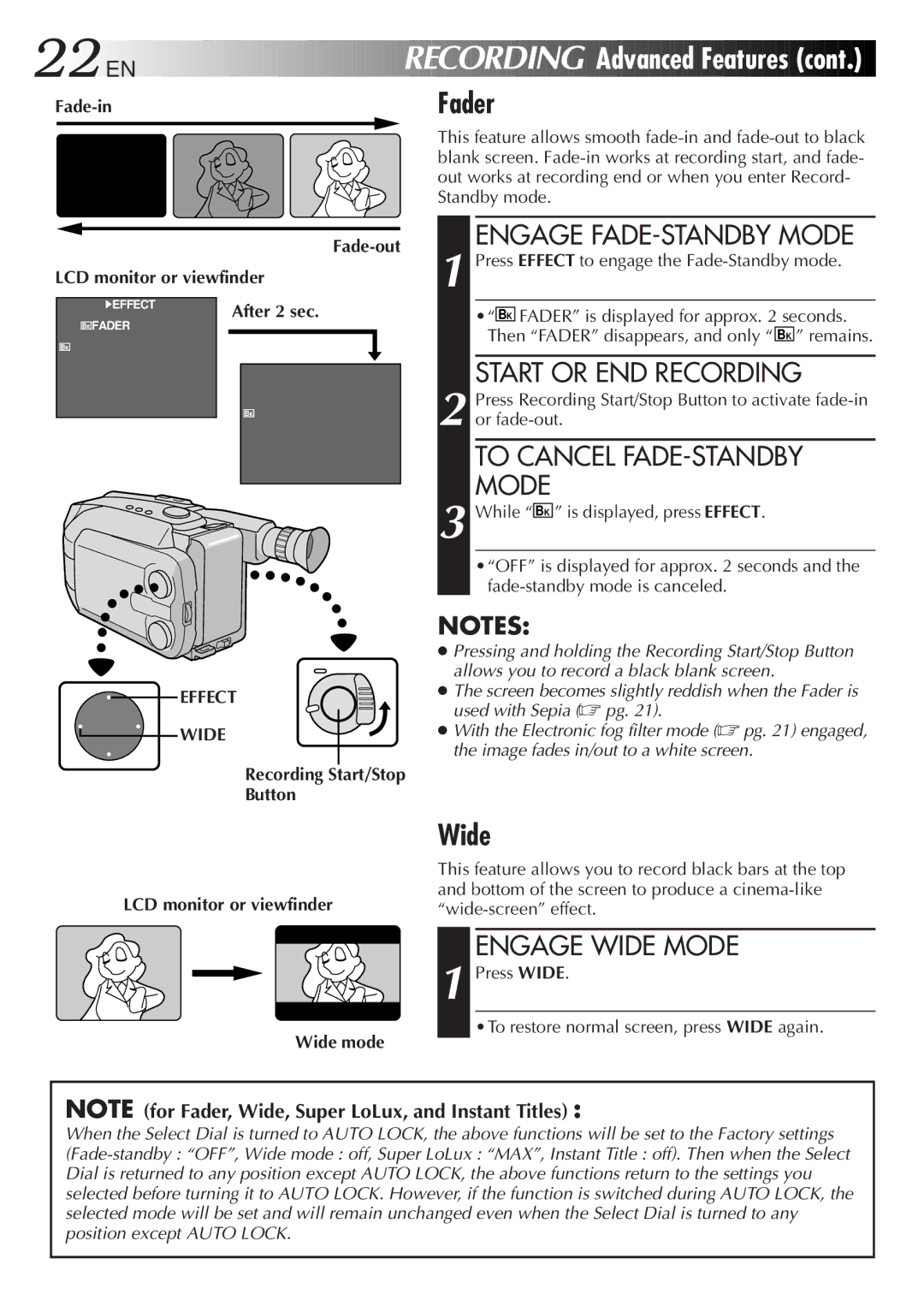 JVC GR-AXM18, GR-AXM28, GR-AX18EG instruction manual Fader, Advanced Features, Wide 