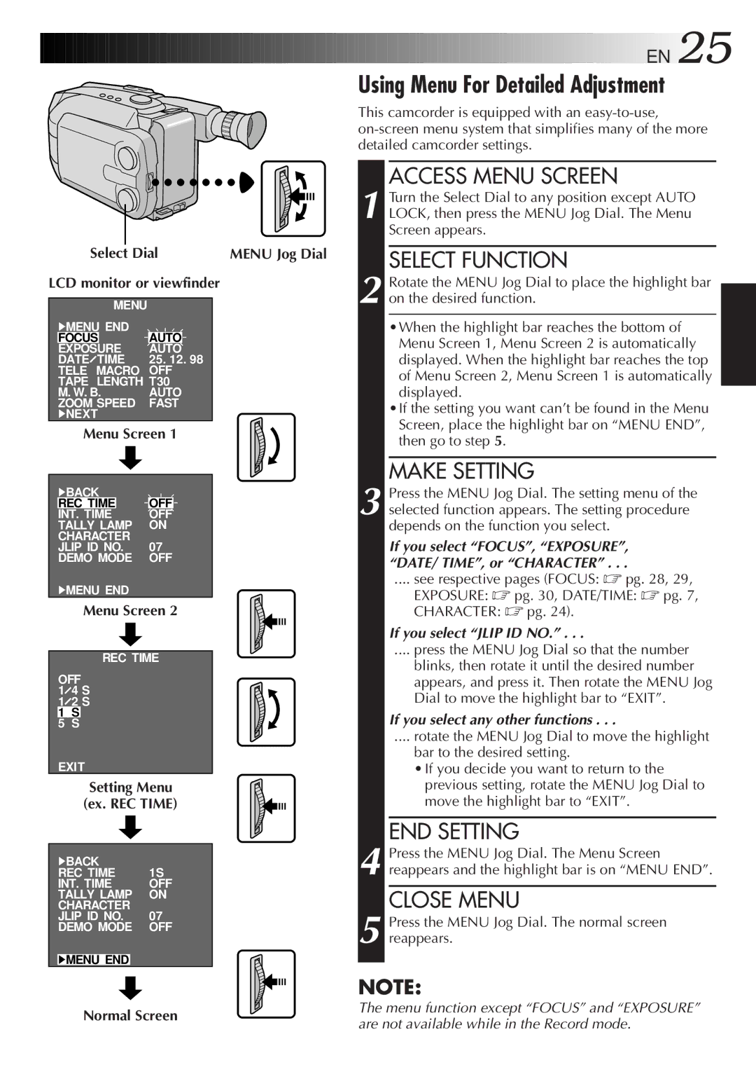 JVC GR-AXM18, GR-AXM28, GR-AX18EG instruction manual Using Menu For Detailed Adjustment 