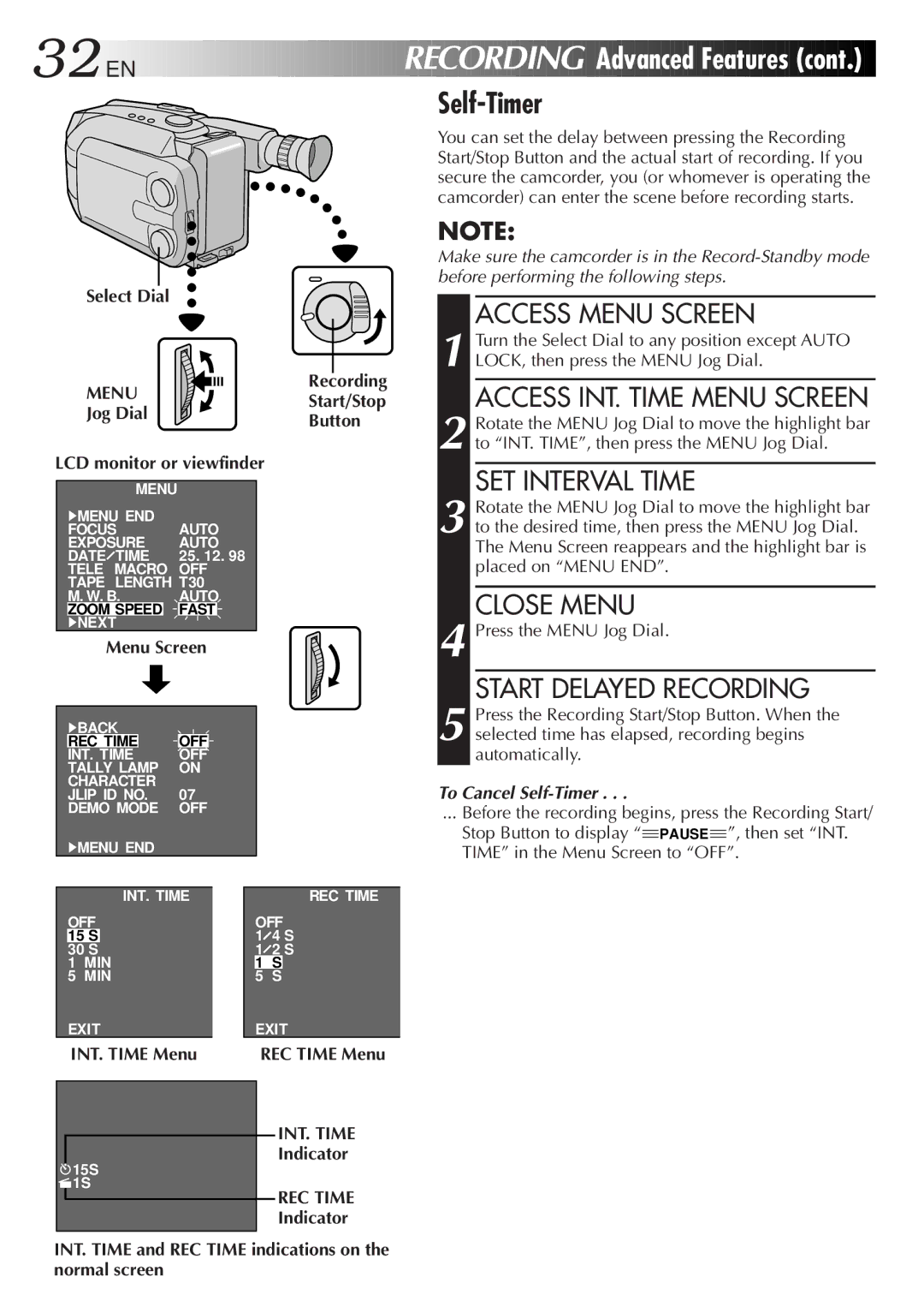 JVC GR-AXM28, GR-AXM18, GR-AX18EG instruction manual INT. Time, REC Time 