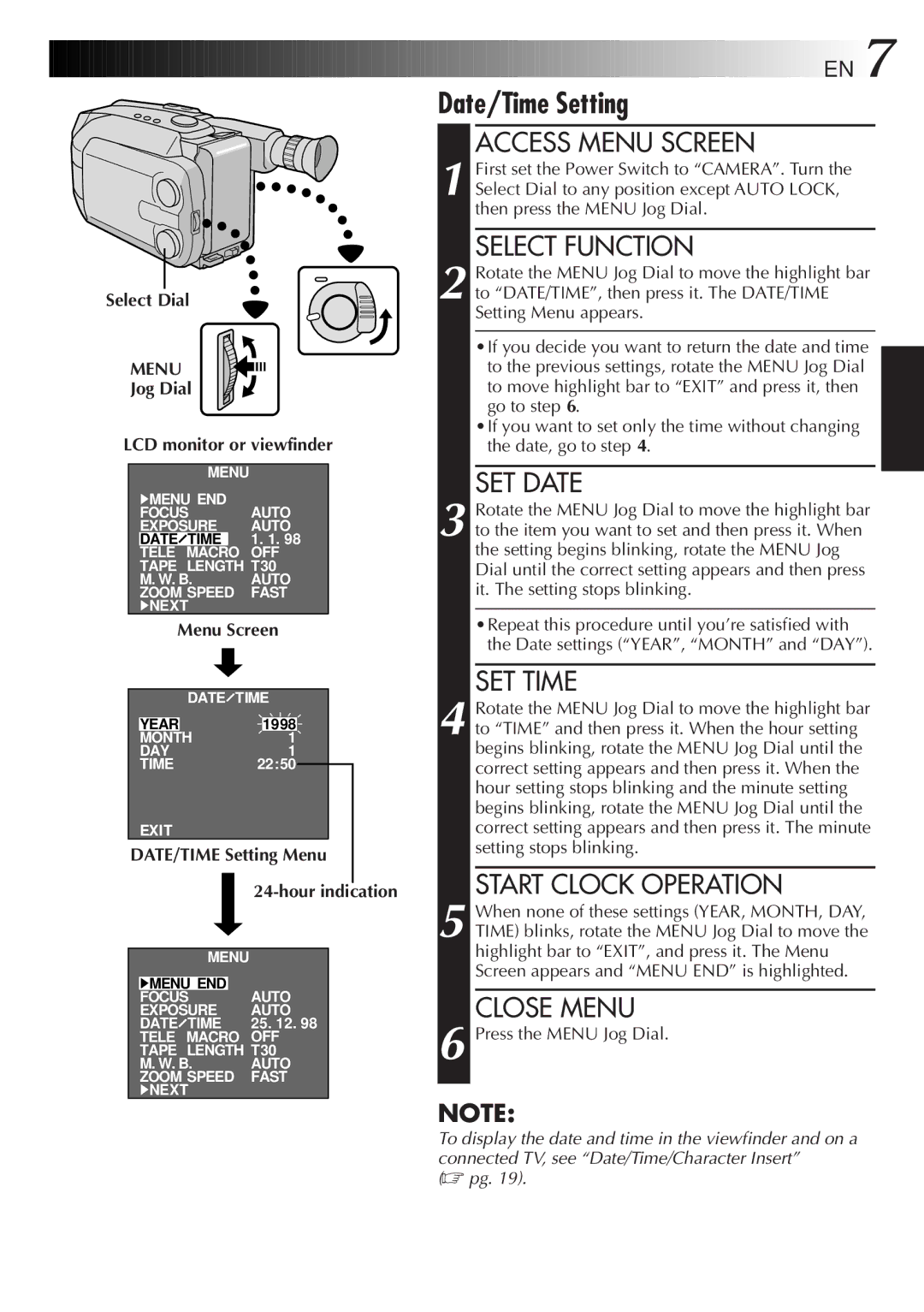 JVC GR-AXM18, GR-AXM28, GR-AX18EG instruction manual Date/Time Setting, Access Menu Screen 