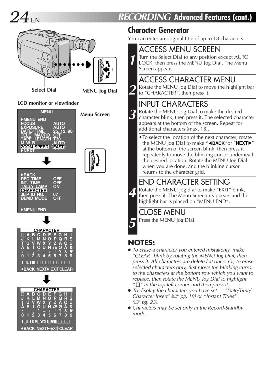 JVC GR-AXM18EG instruction manual Menu Jog Dial Menu Screen, LCD monitor or viewfinder 