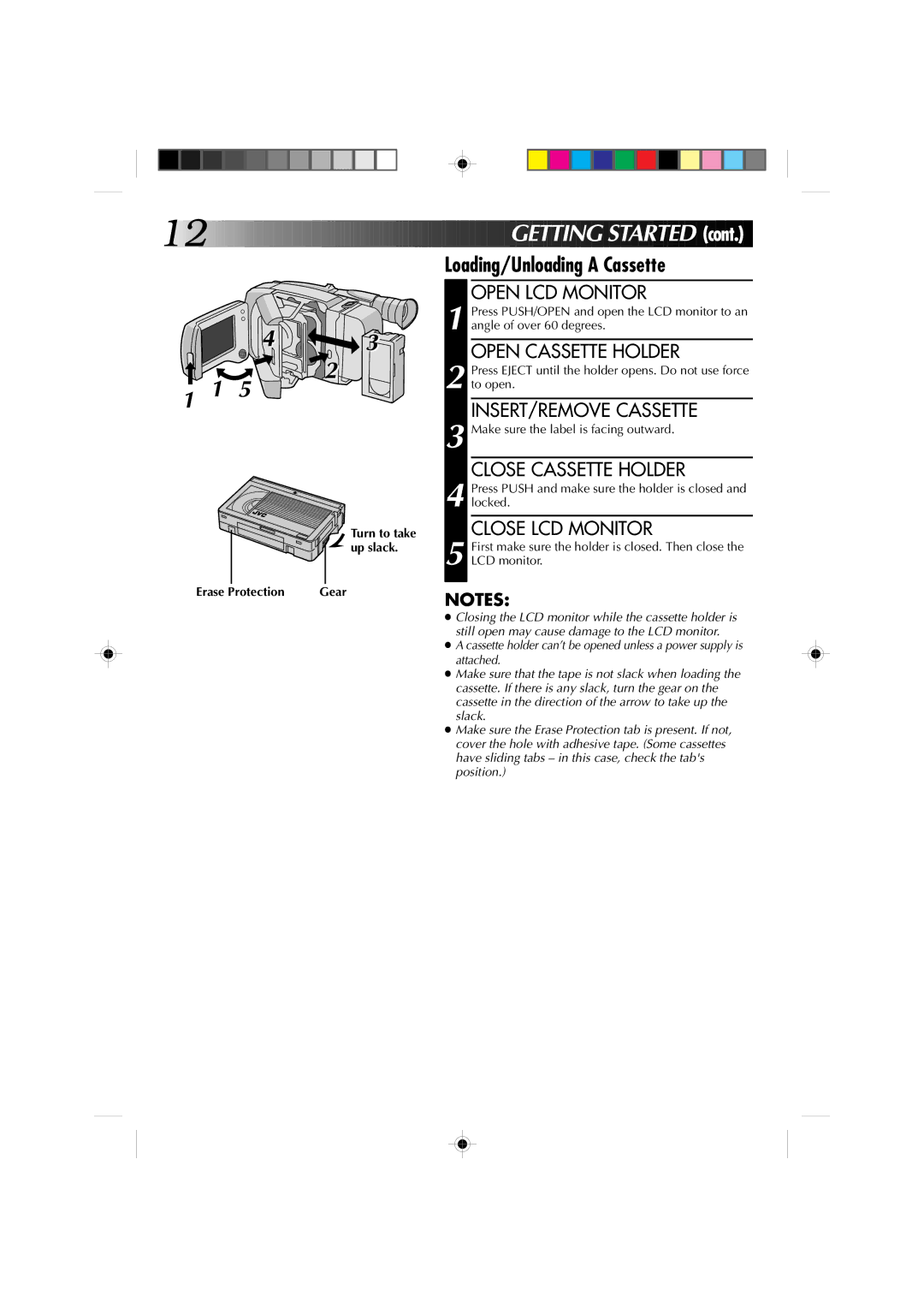 JVC GR-AXM1U manual Getting S Tarted, Loading/Unloading a Cassette 