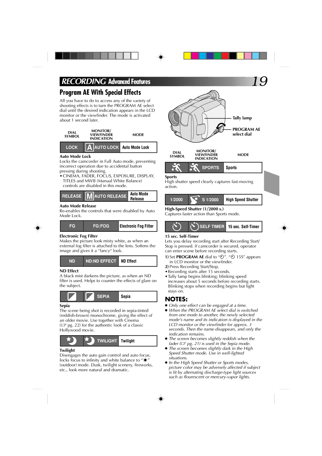 JVC GR-AXM1U manual Recording Advanced Features, Program AE With Special Effects 