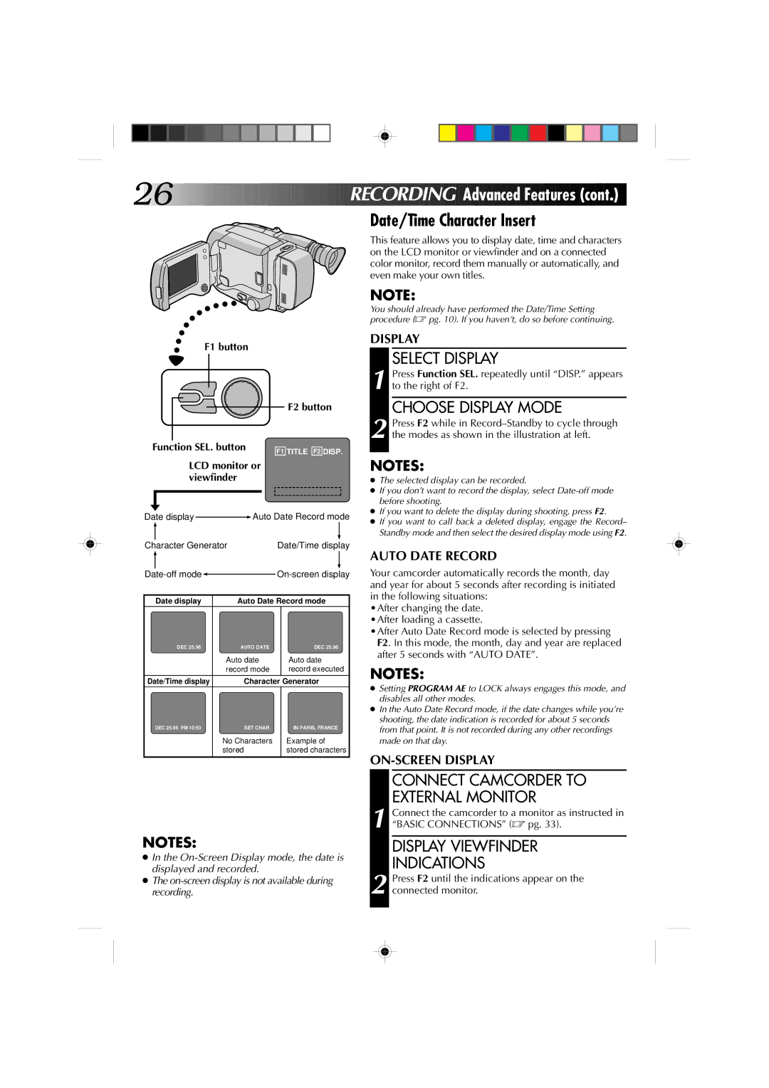 JVC GR-AXM1U manual Recordi NG Advanced Featur es, Date/Time Character Insert 