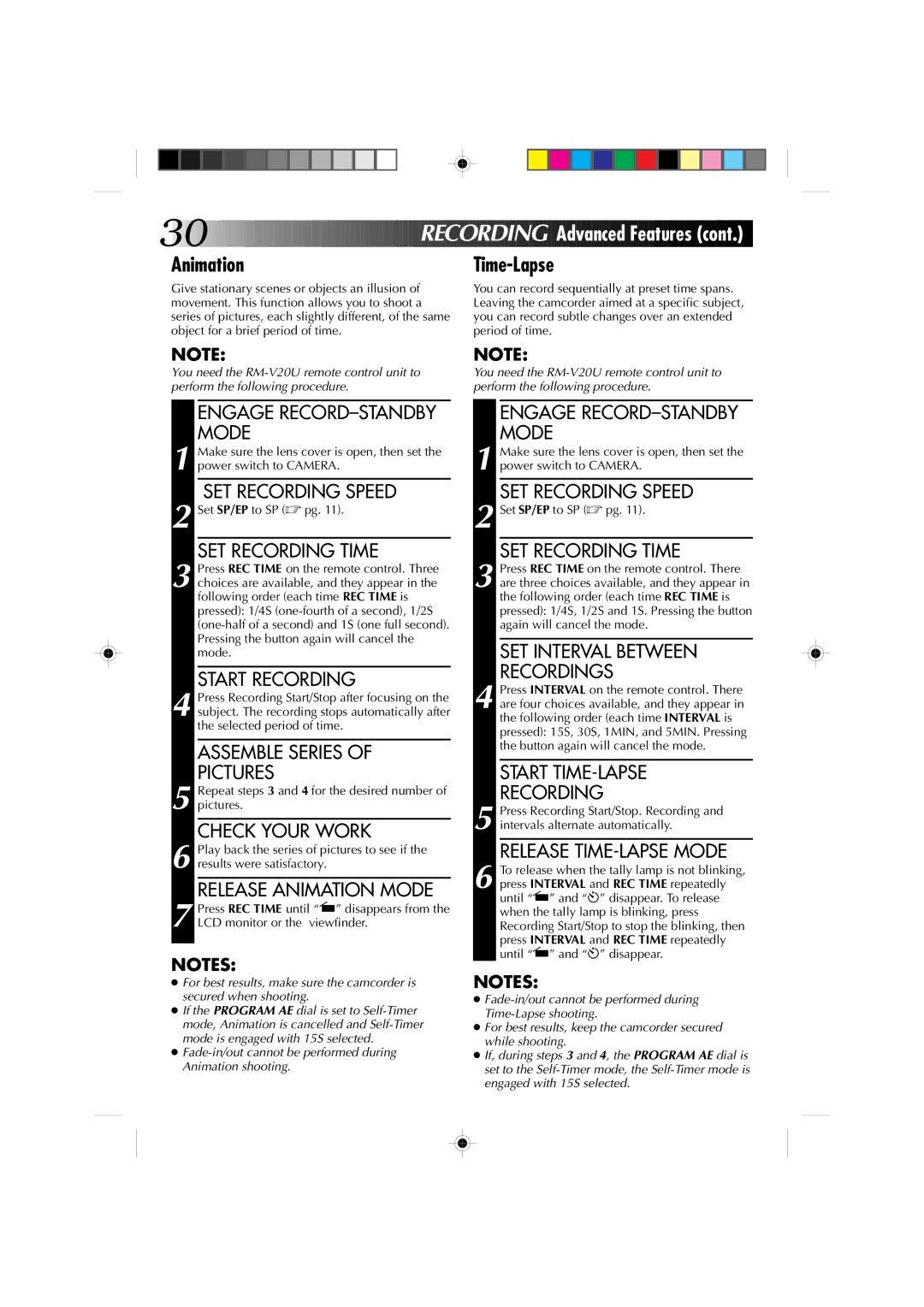 JVC GR-AXM1U manual Fade-in/out cannot be performed during Animation shooting 