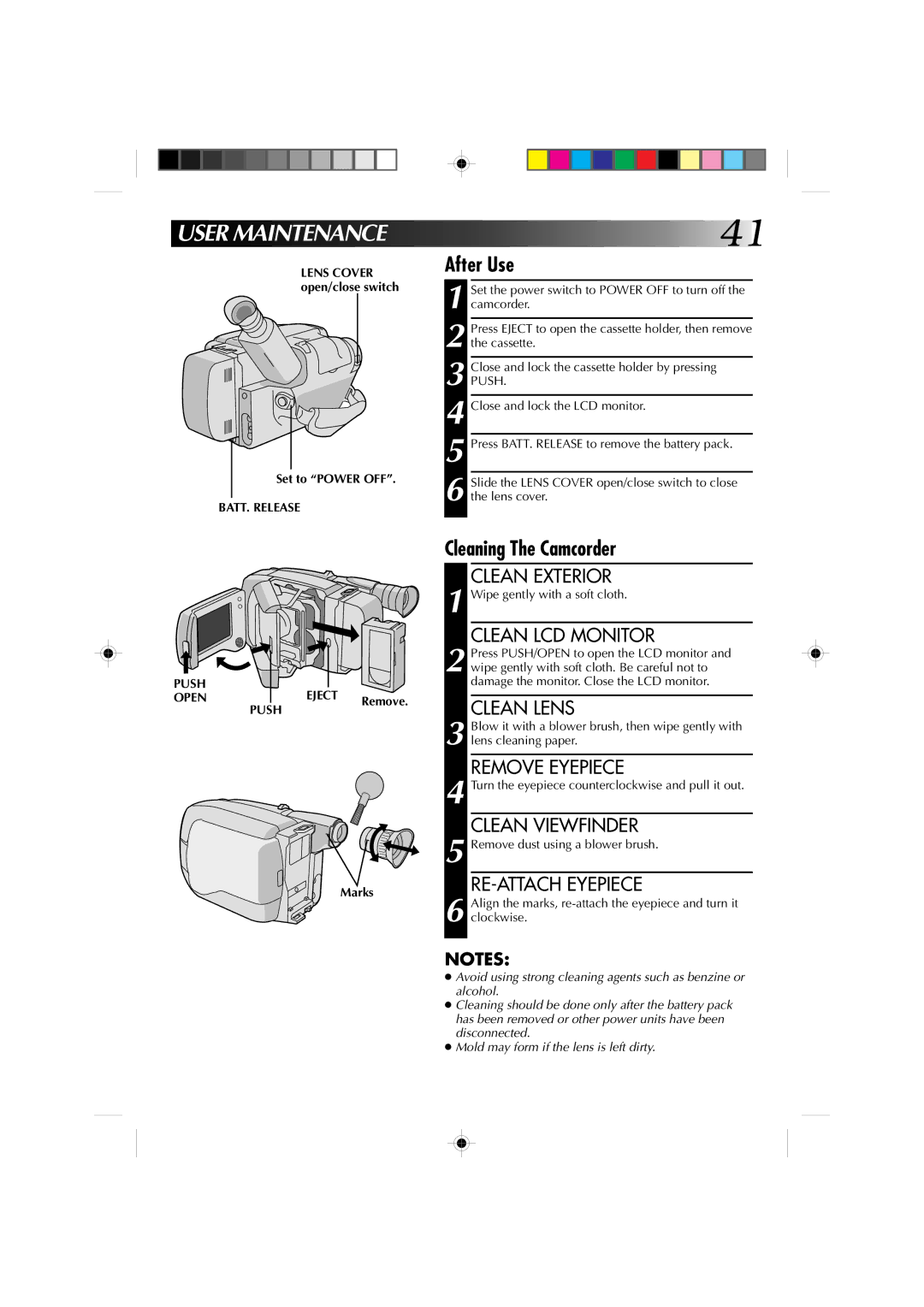 JVC GR-AXM1U manual Set to Power OFF, BATT. Release Push Eject Open 