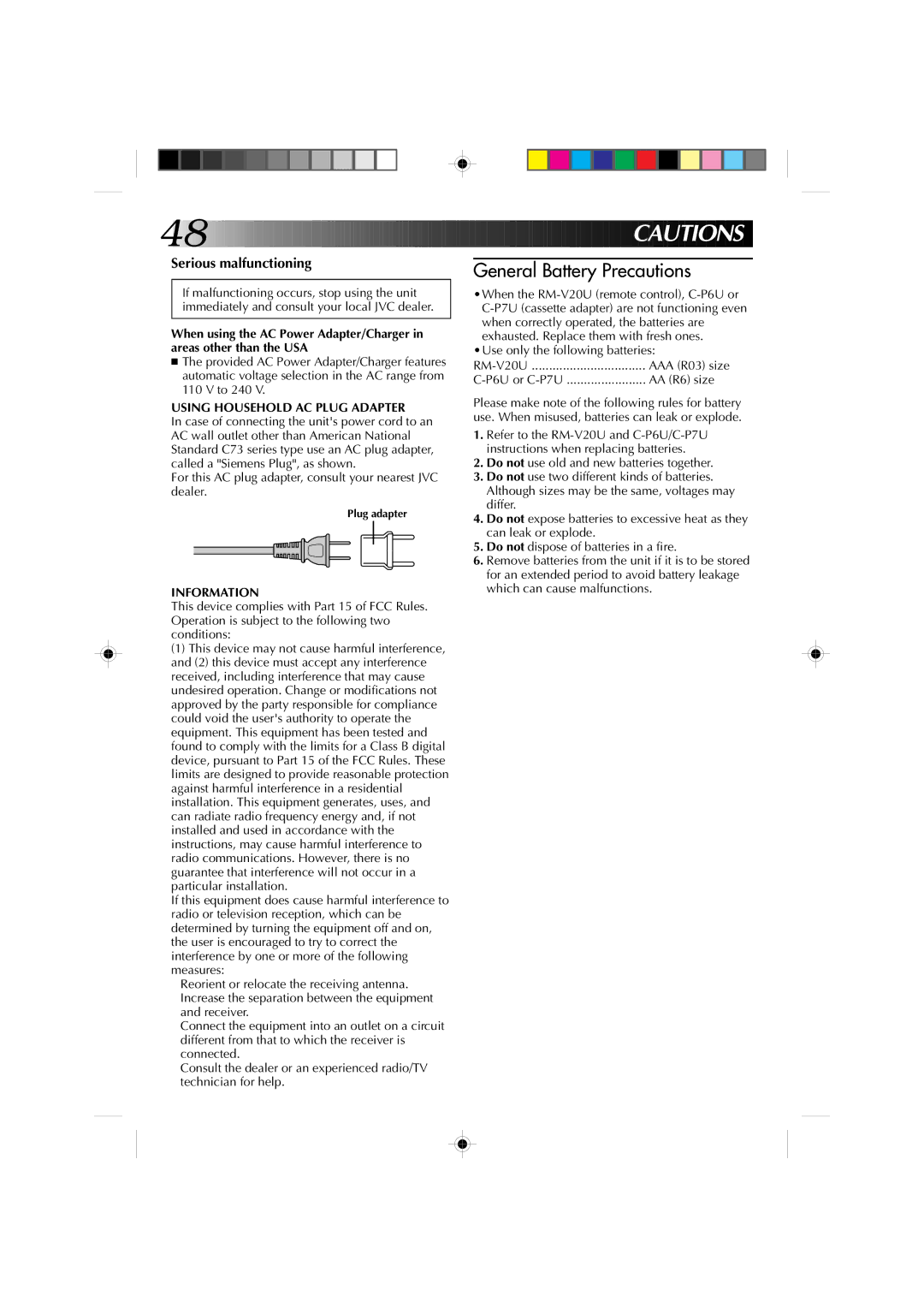 JVC GR-AXM1U manual Serious malfunctioning, Using Household AC Plug Adapter, Information 