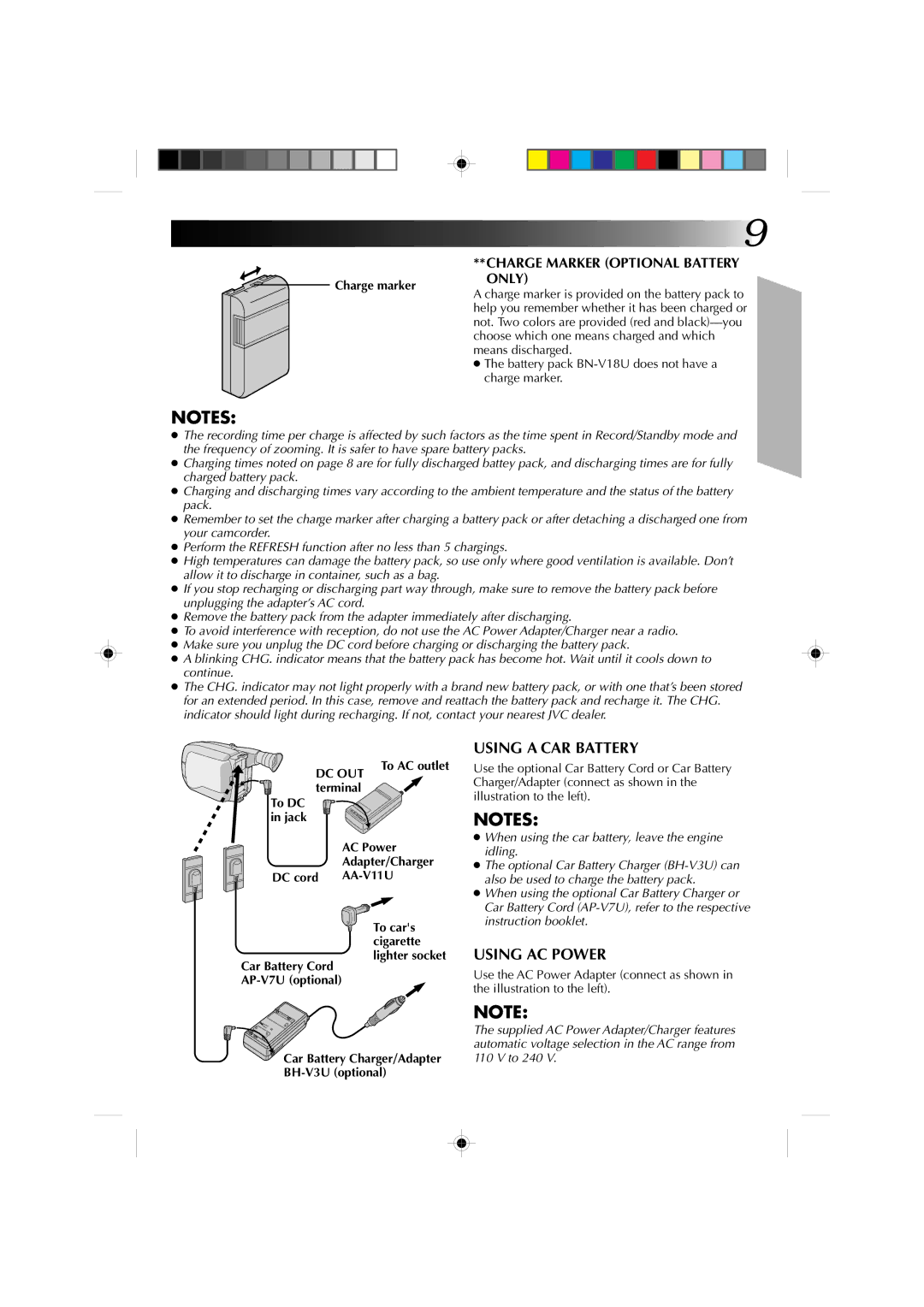 JVC GR-AXM1U manual Charge Marker Optional Battery, Only 