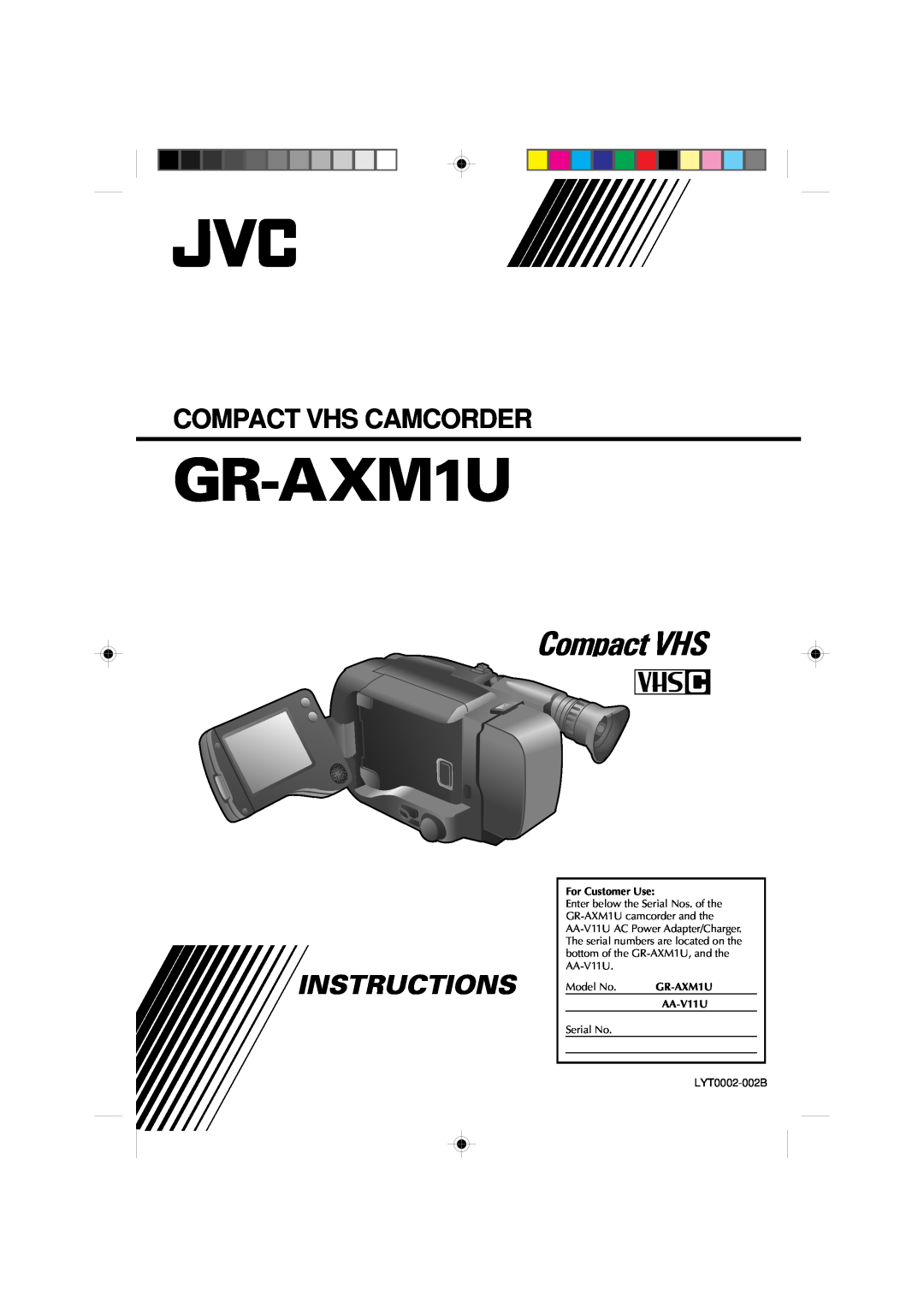 JVC GR-AXM1U manual Compact VHS, Compact Vhs Camcorder, Instructions, Serial No 