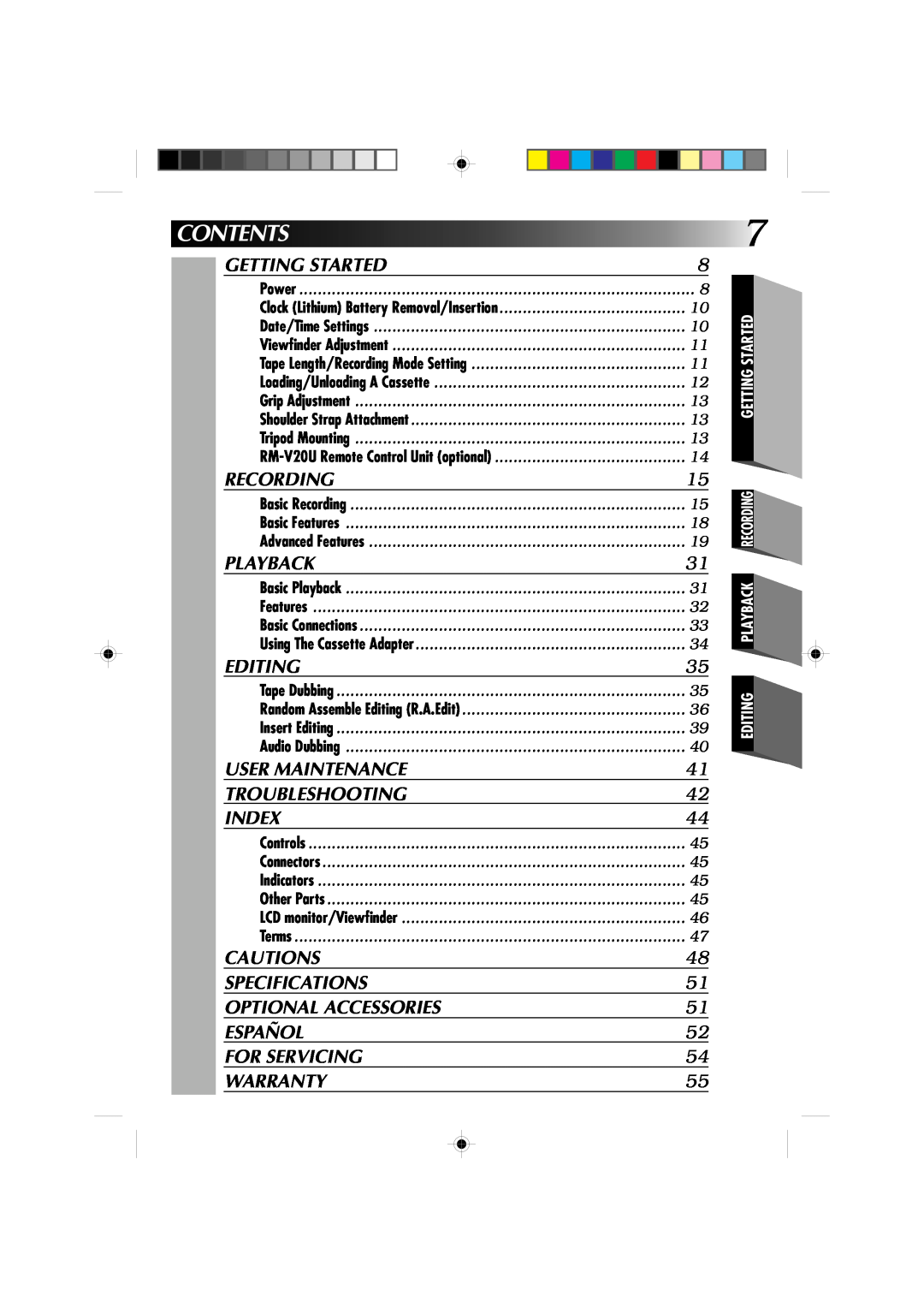 JVC GR-AXM1U manual Contents 