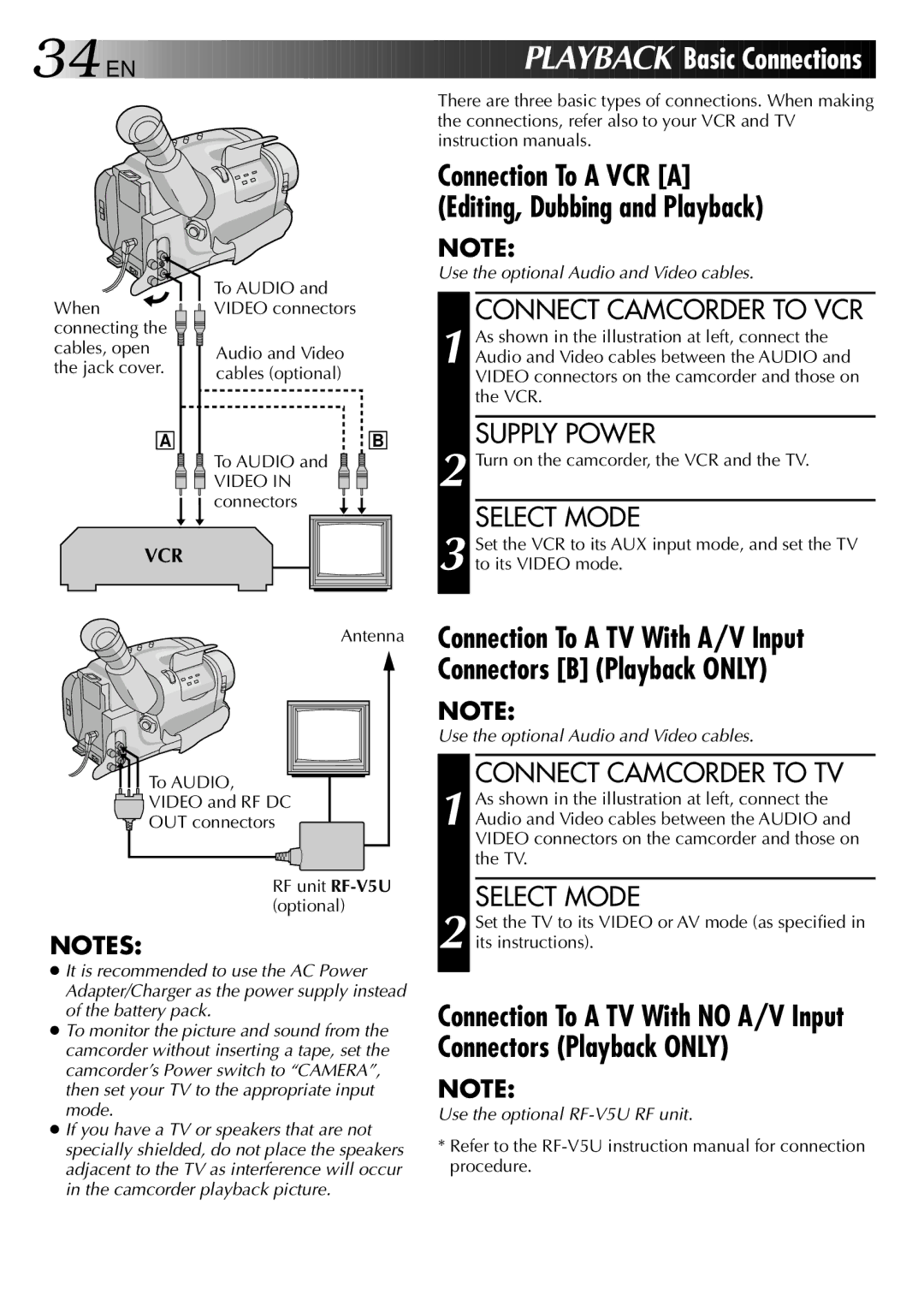 JVC GR-AXM2 manual Connection To a VCR a, Editing, Dubbing and Playback, Connect Camcorder to TV, Vcr 