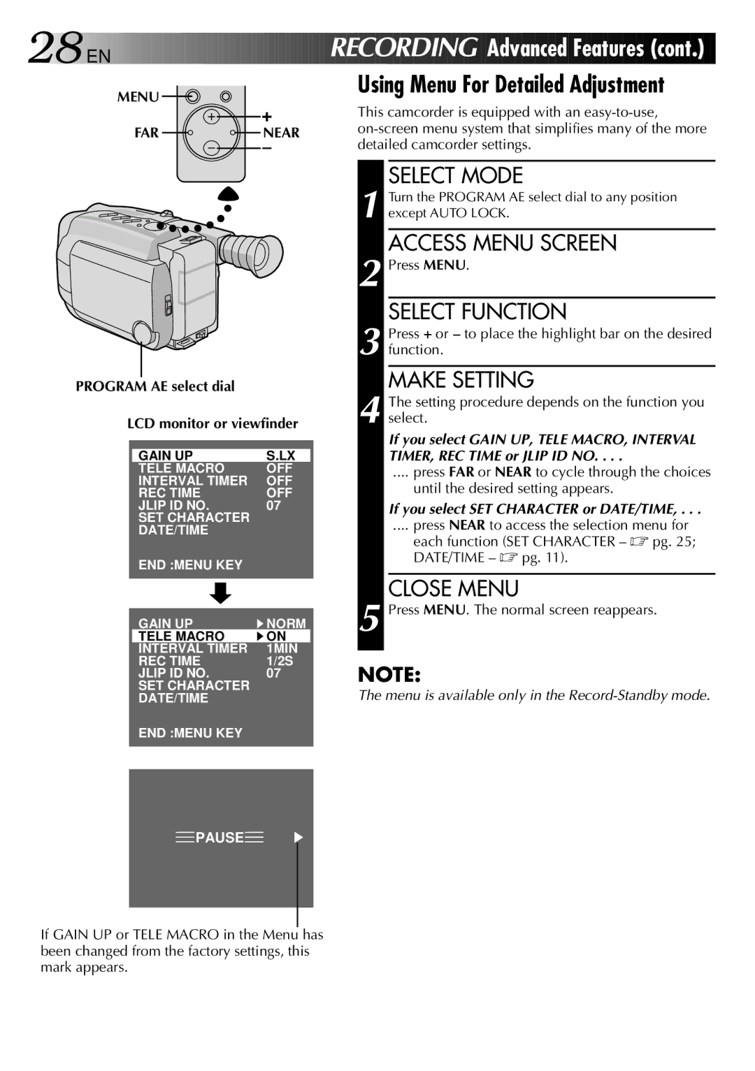 JVC GR-AXM20, GR-AXM10 Make Setting, Menu, This camcorder is equipped with an easy-to-use, Detailed camcorder settings 