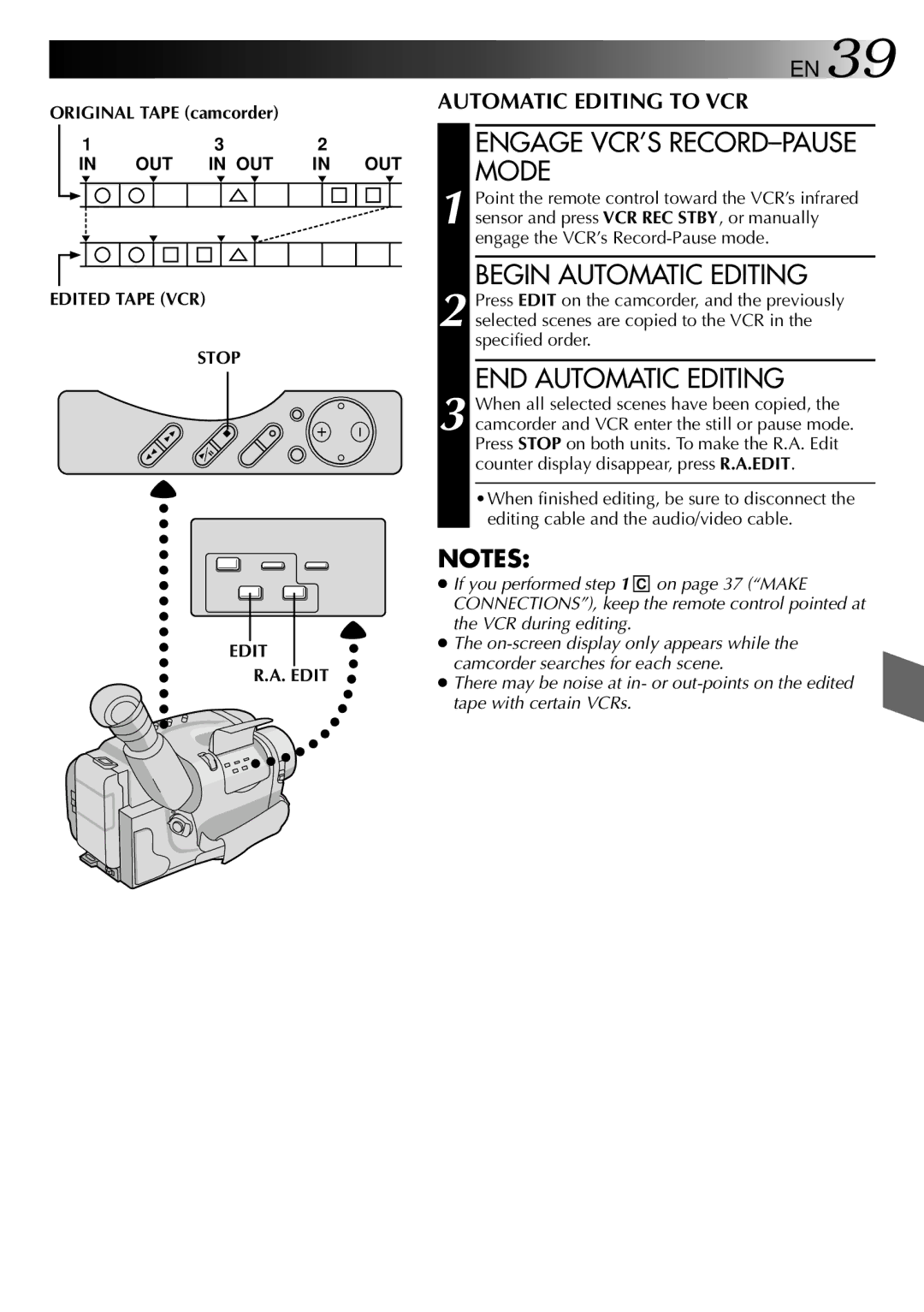 JVC GR-AXM10, GR-AXM20 manual Begin Automatic Editing, END Automatic Editing, Edited Tape VCR Stop 