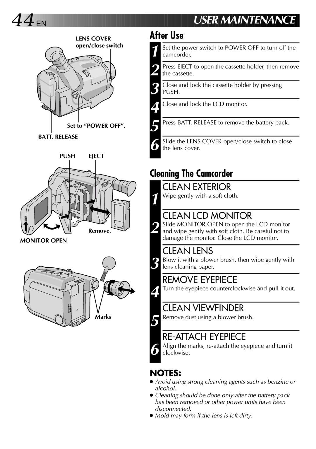 JVC GR-AXM20, GR-AXM10 manual Set to Power OFF, BATT. Release Push Eject, Remove 