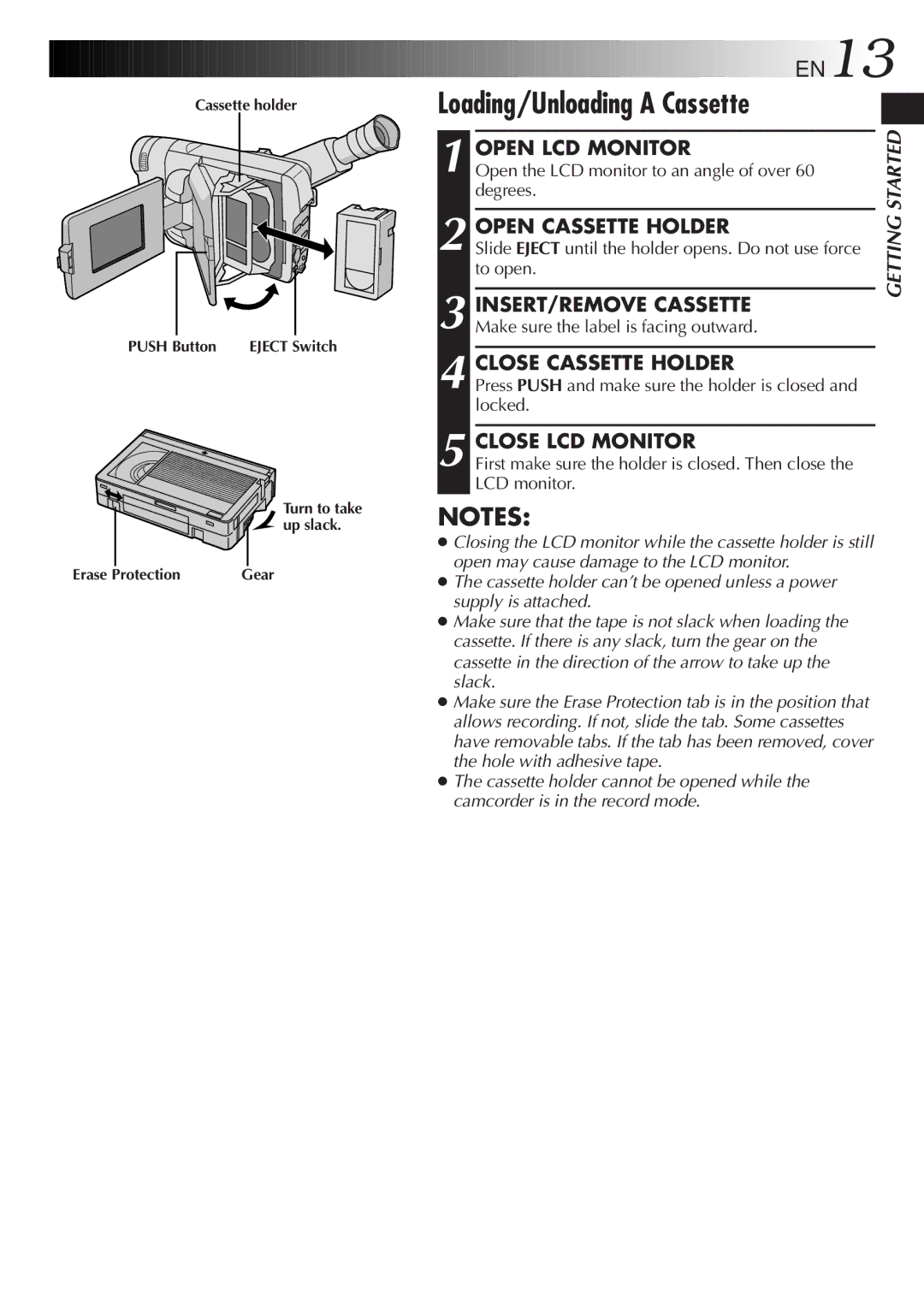 JVC GR-AXM217UM manual Loading/Unloading a Cassette 