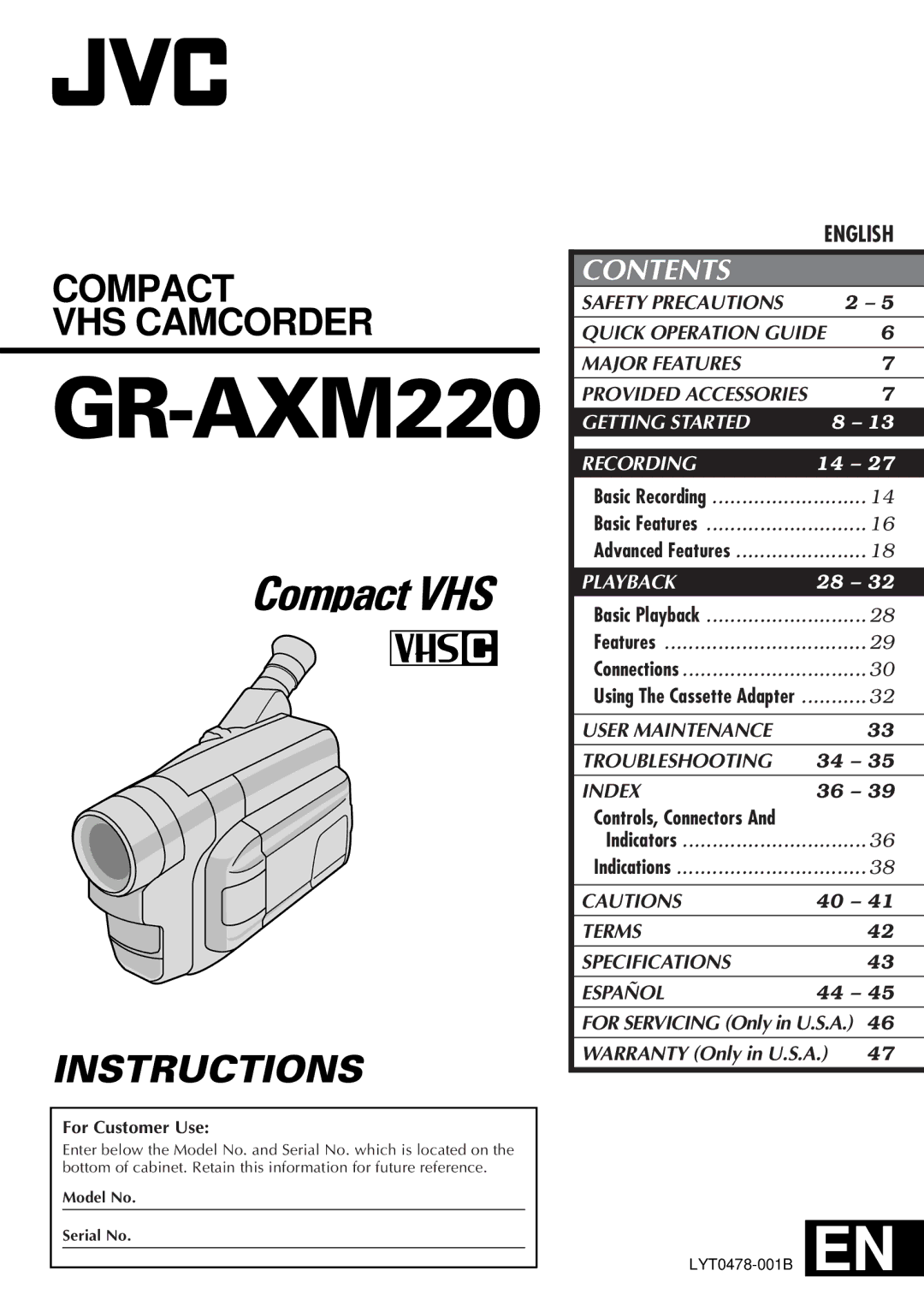 JVC GR-AXM220 specifications 