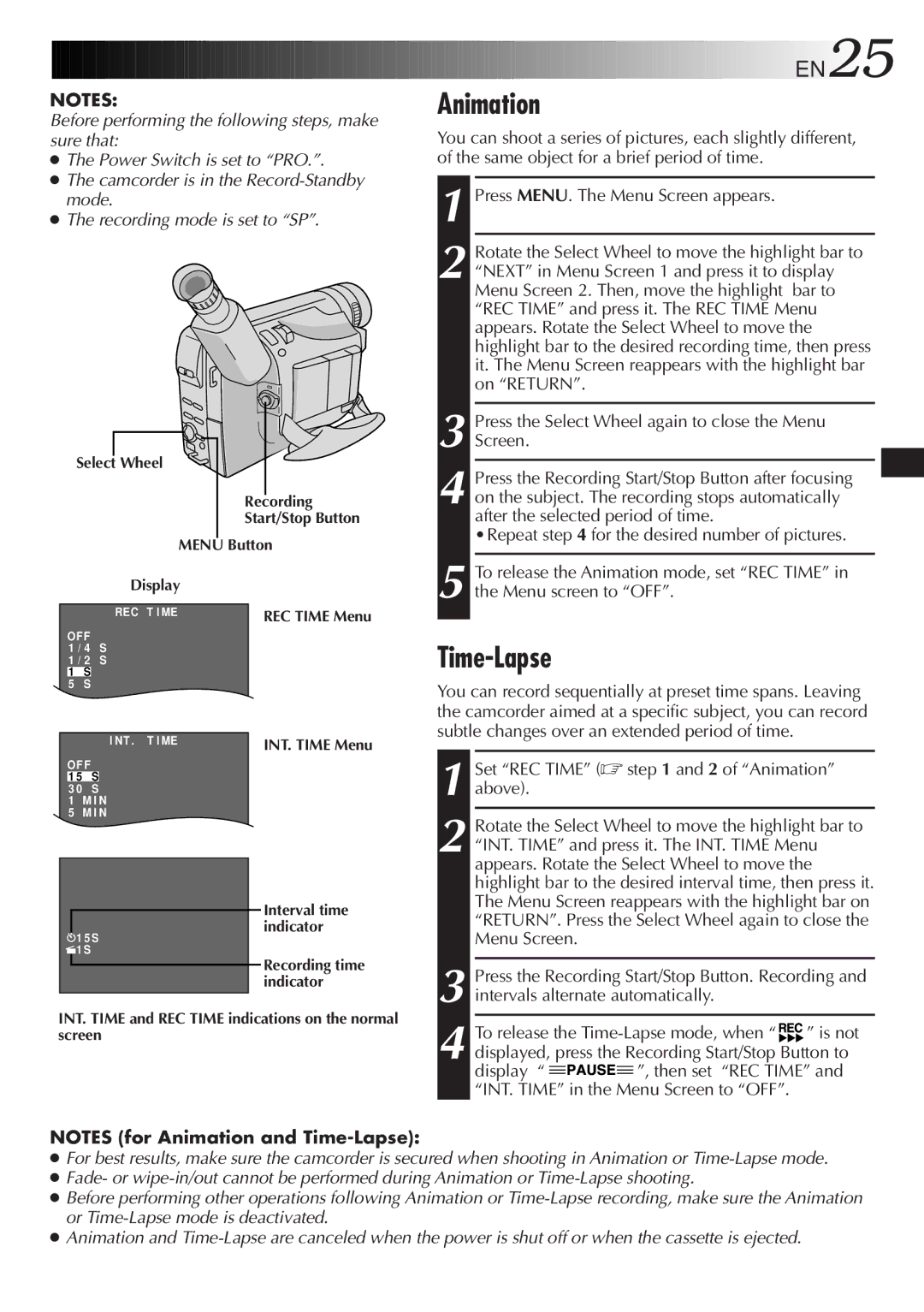 JVC GR-AXM220 specifications Animation, Time-Lapse 