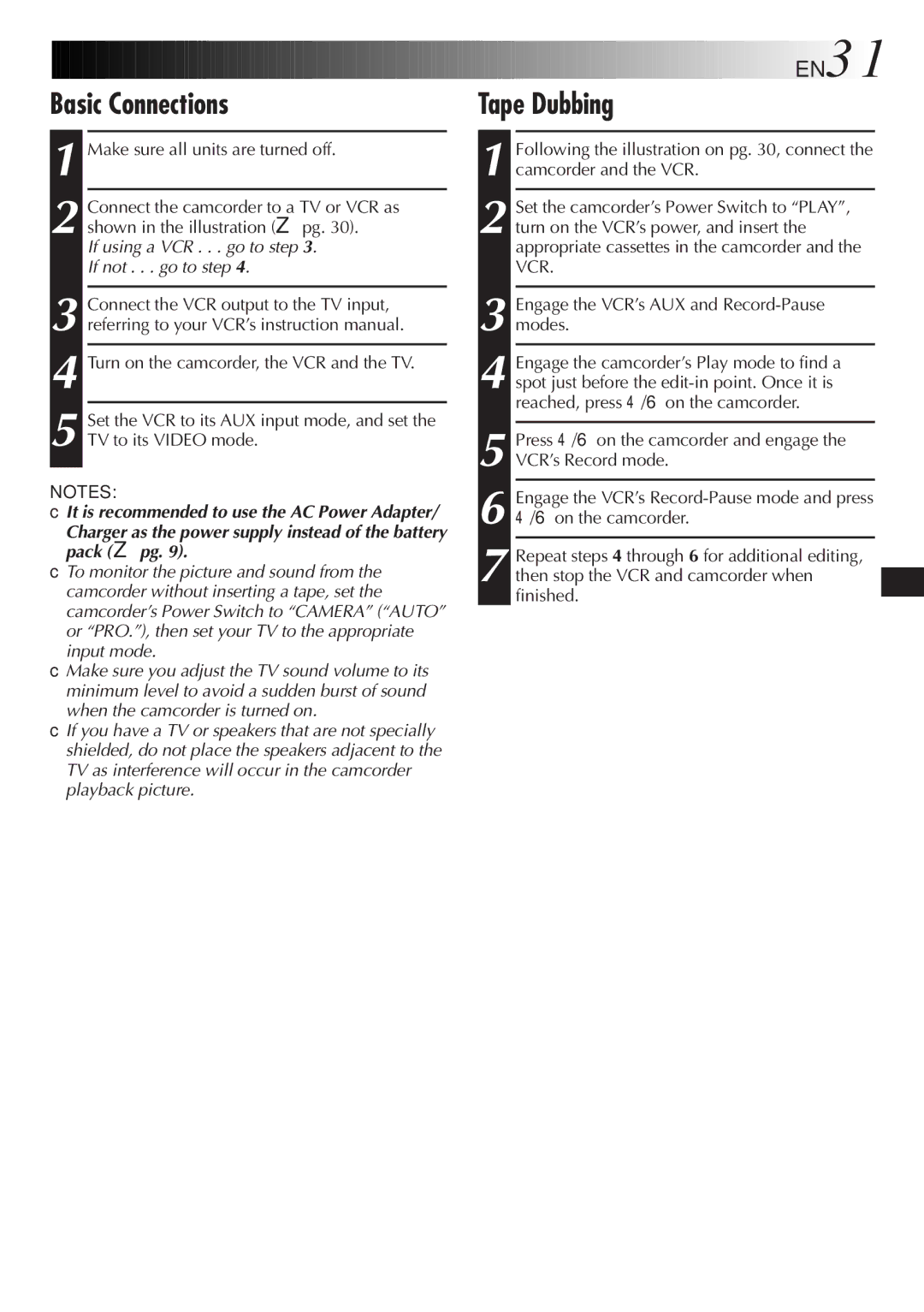 JVC GR-AXM220 specifications Tape Dubbing, If using a VCR . . . go to step If not . . . go to step 