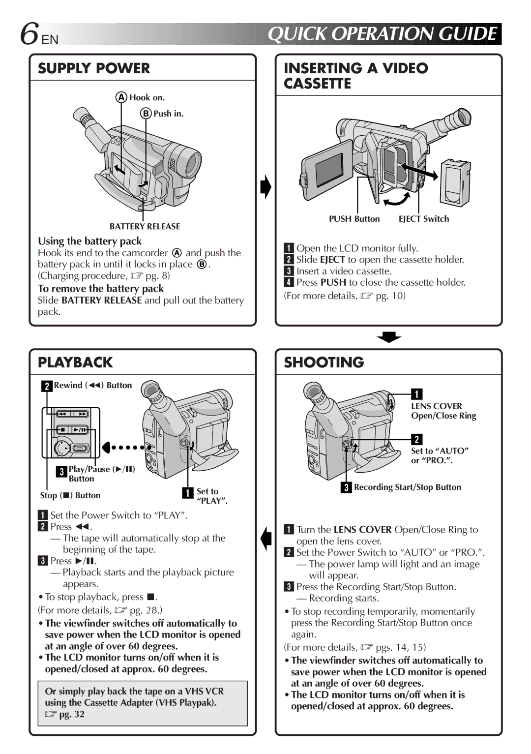 JVC GR-AXM220 specifications Quick Operation Guide, Using the battery pack, To remove the battery pack 