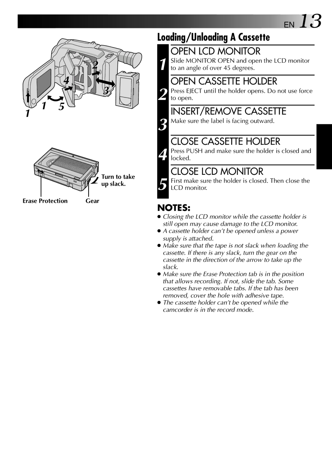 JVC GR-AXM22UM manual Loading/Unloading a Cassette 