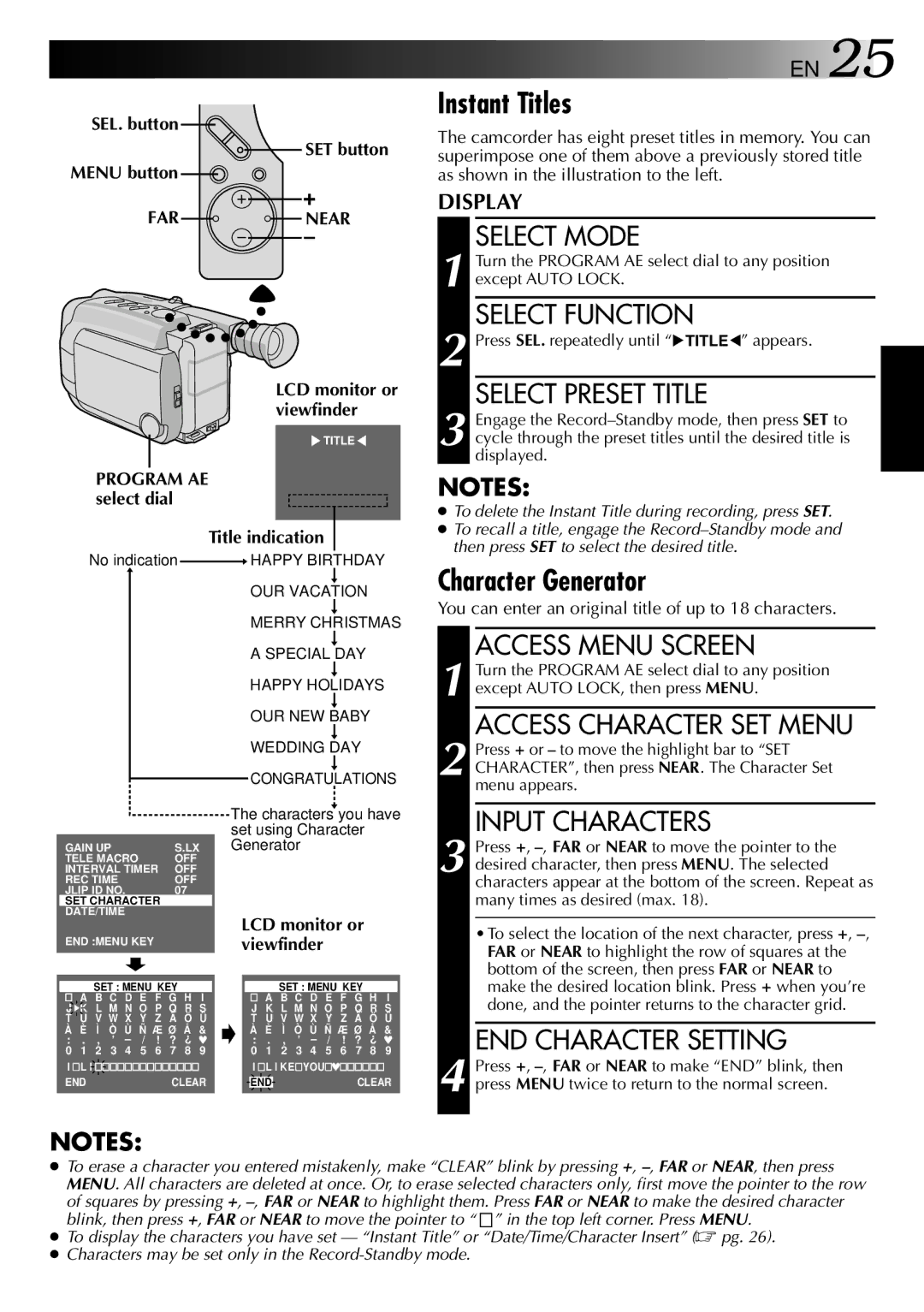 JVC GR-AXM22UM manual Instant Titles, Character Generator 