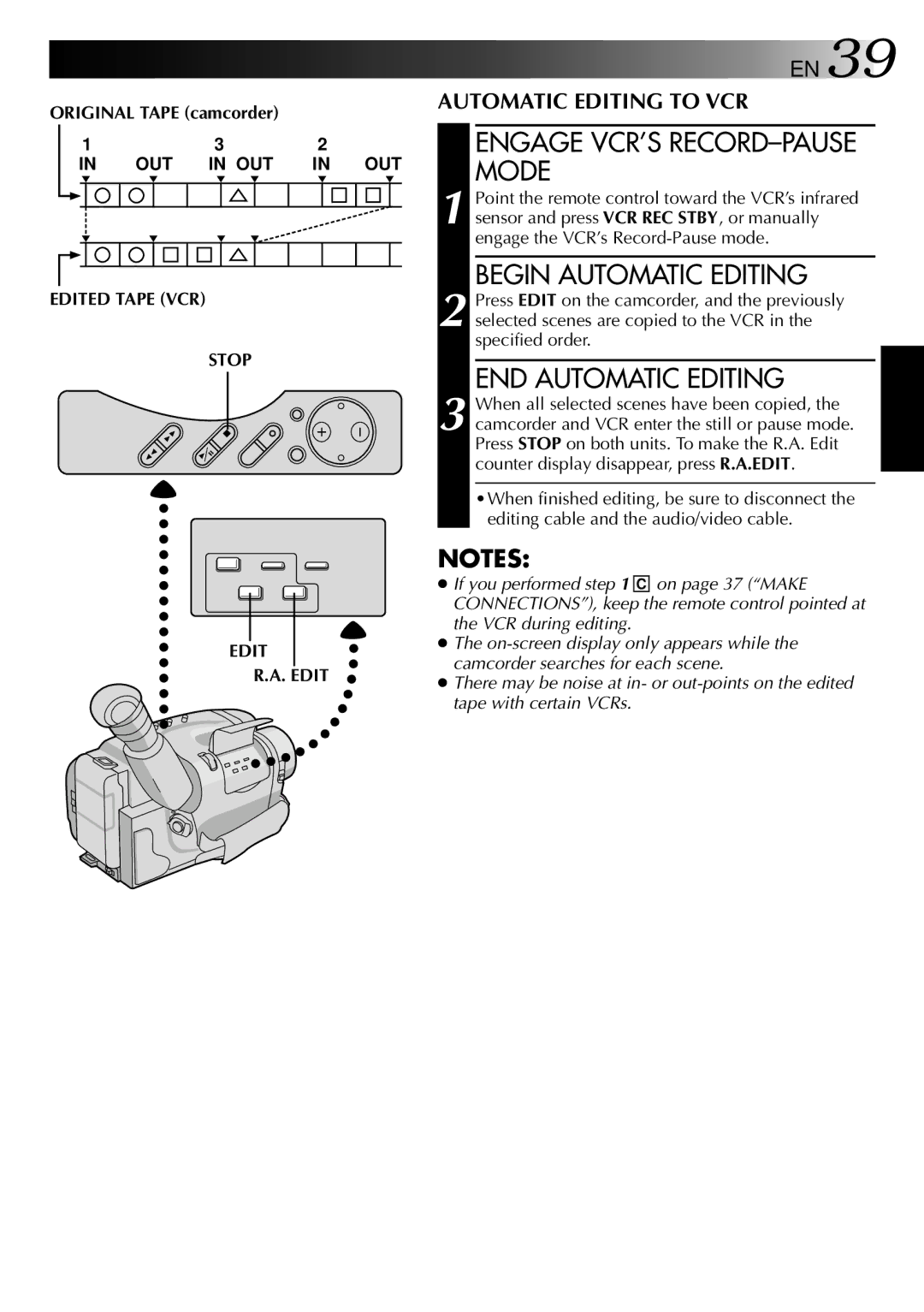 JVC GR-AXM22UM manual Begin Automatic Editing, END Automatic Editing, Edited Tape VCR Stop 