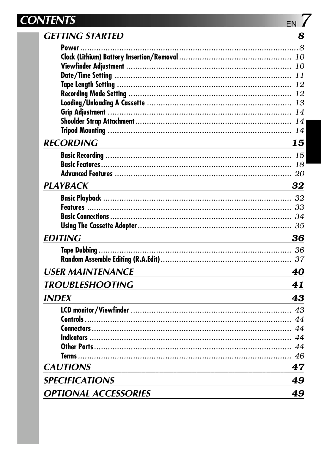 JVC GR-AXM22UM manual Contents 