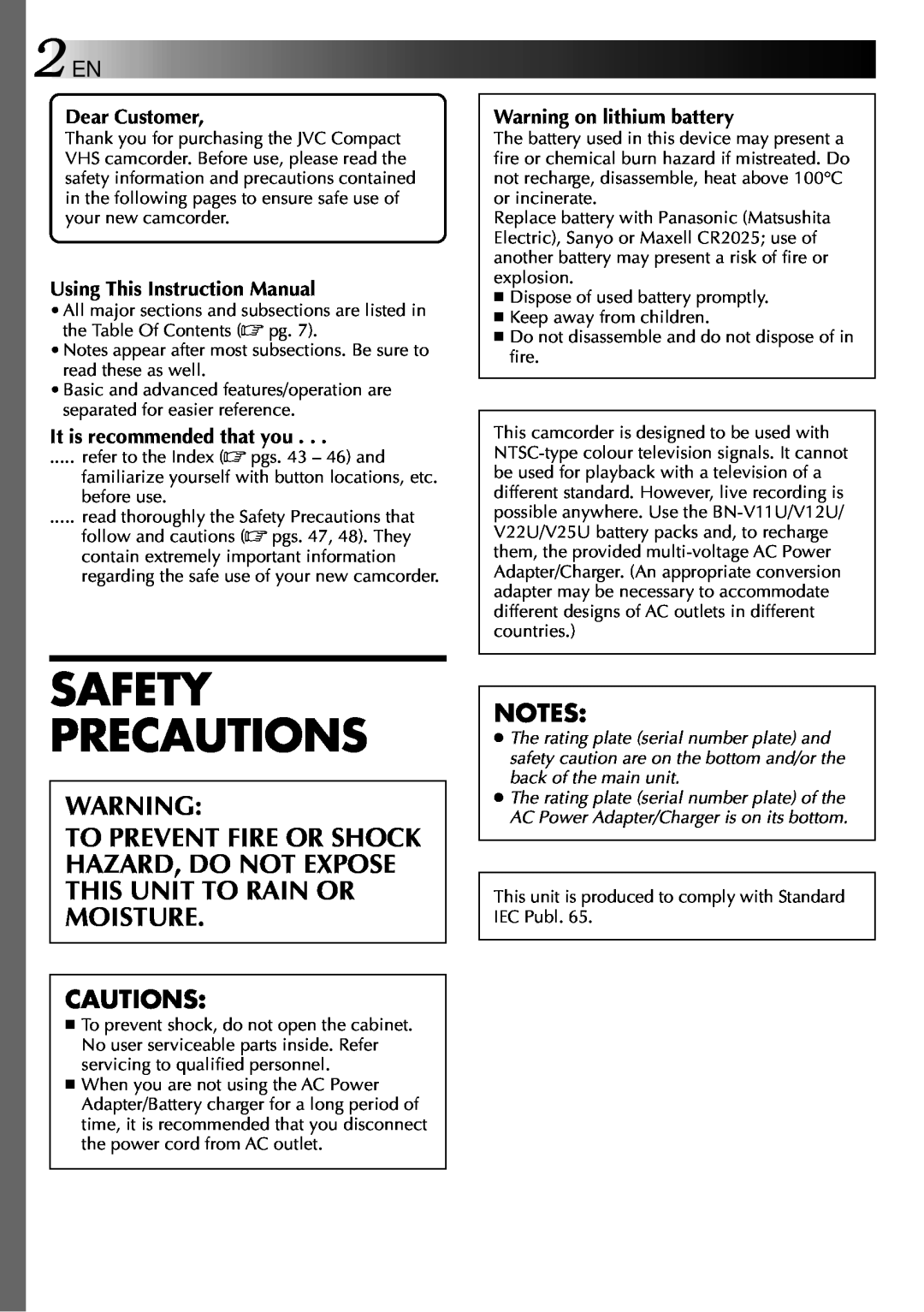 JVC GR-AXM22UM Safety Precautions, Cautions, Dear Customer, Using This Instruction Manual, It is recommended that you 