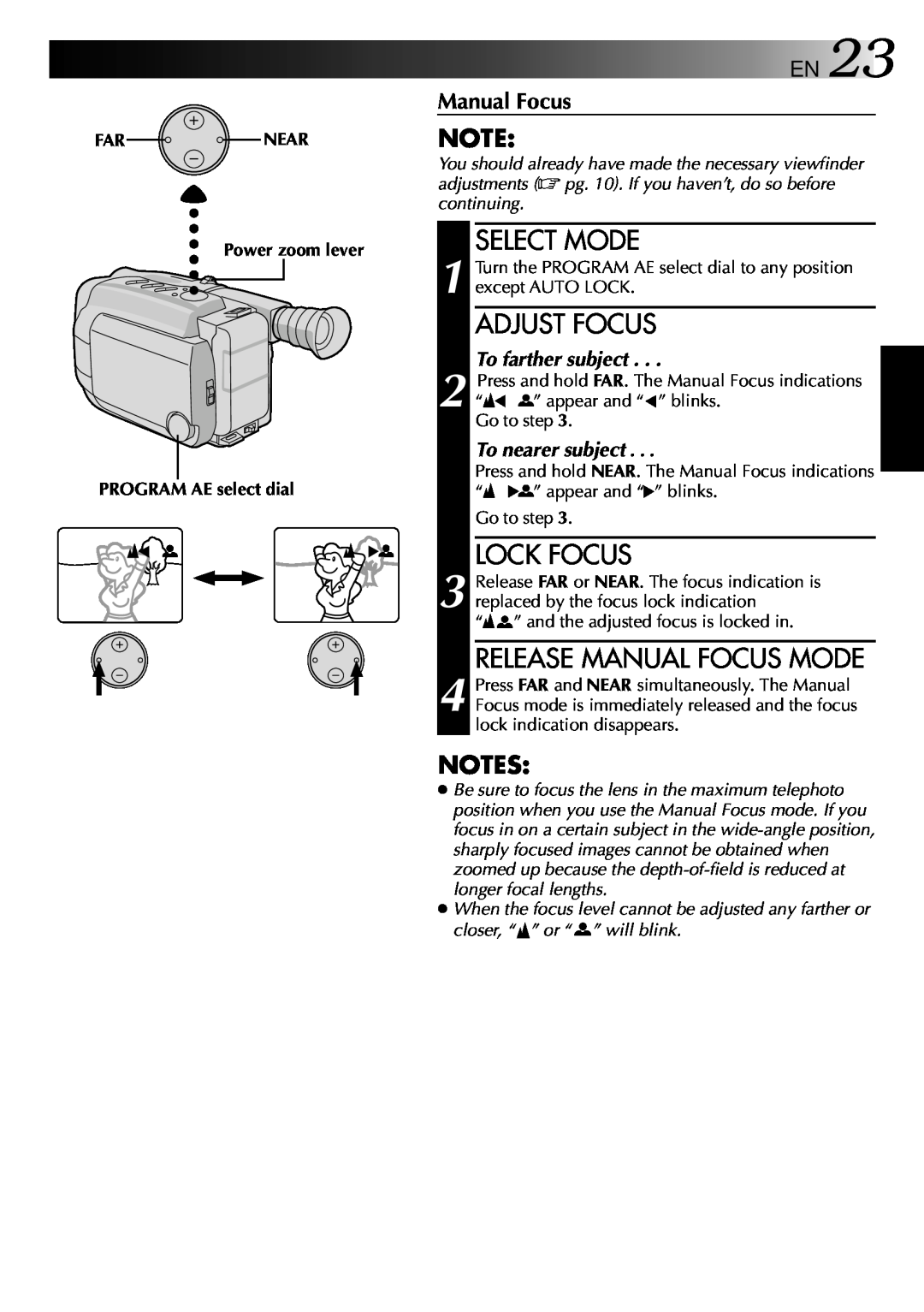 JVC GR-AXM22UM manual FAR NEAR Power zoom lever PROGRAM AE select dial 