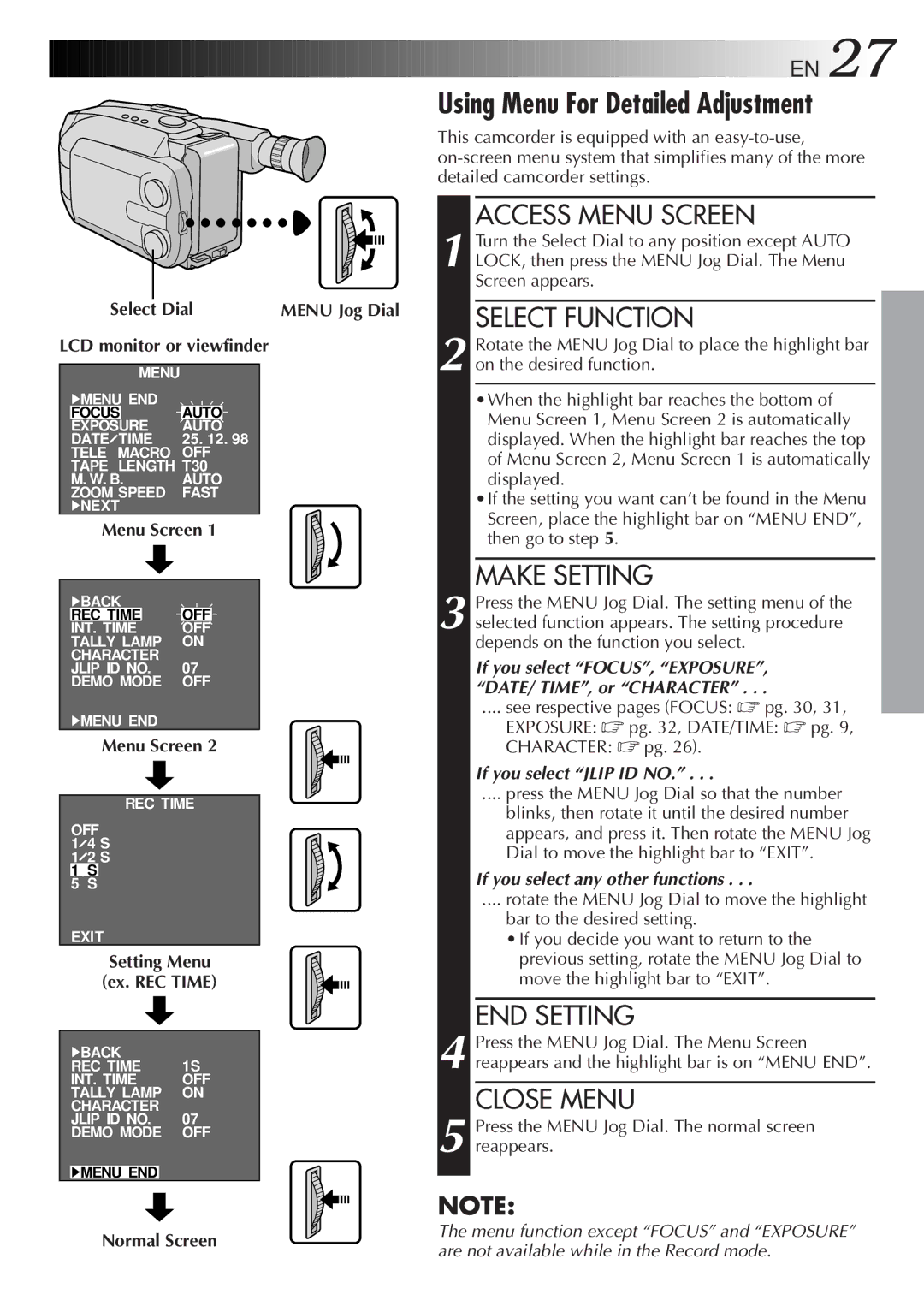 JVC GR-AXM23 specifications Using Menu For Detailed Adjustment 