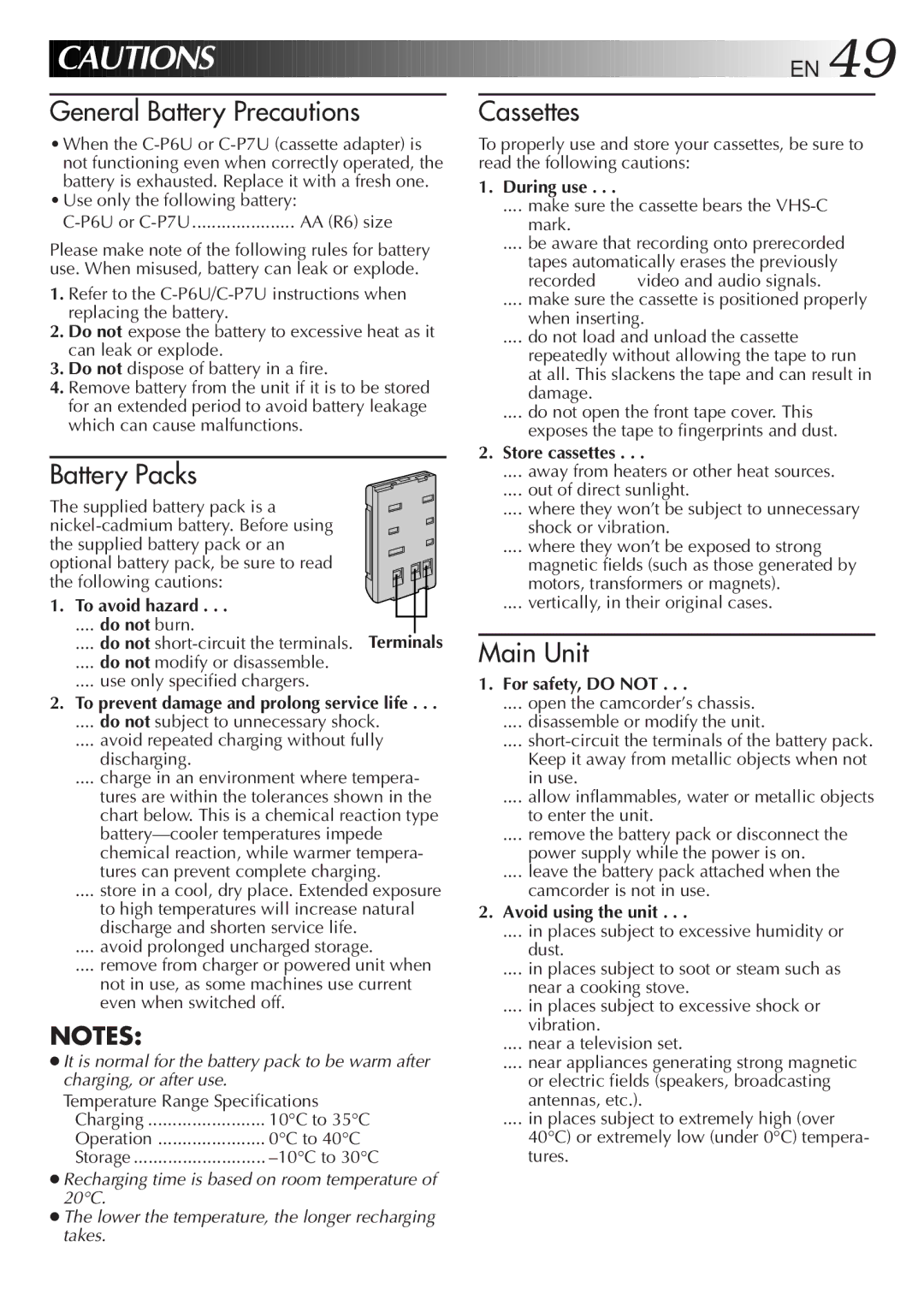 JVC GR-AXM23 specifications To avoid hazard, During use, Store cassettes, For safety, do not, Avoid using the unit 