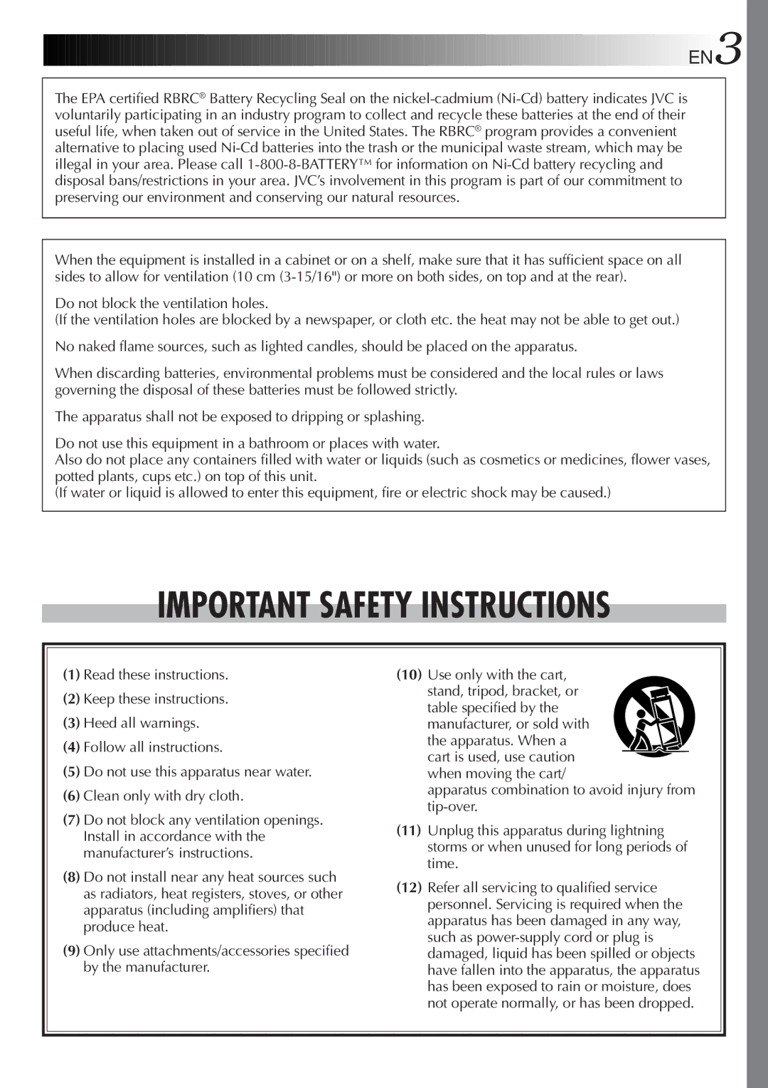 JVC GR-SX960, GR-AXM230, GR-AX760, GR-SXM330 specifications Important Safety Instructions, EN3 