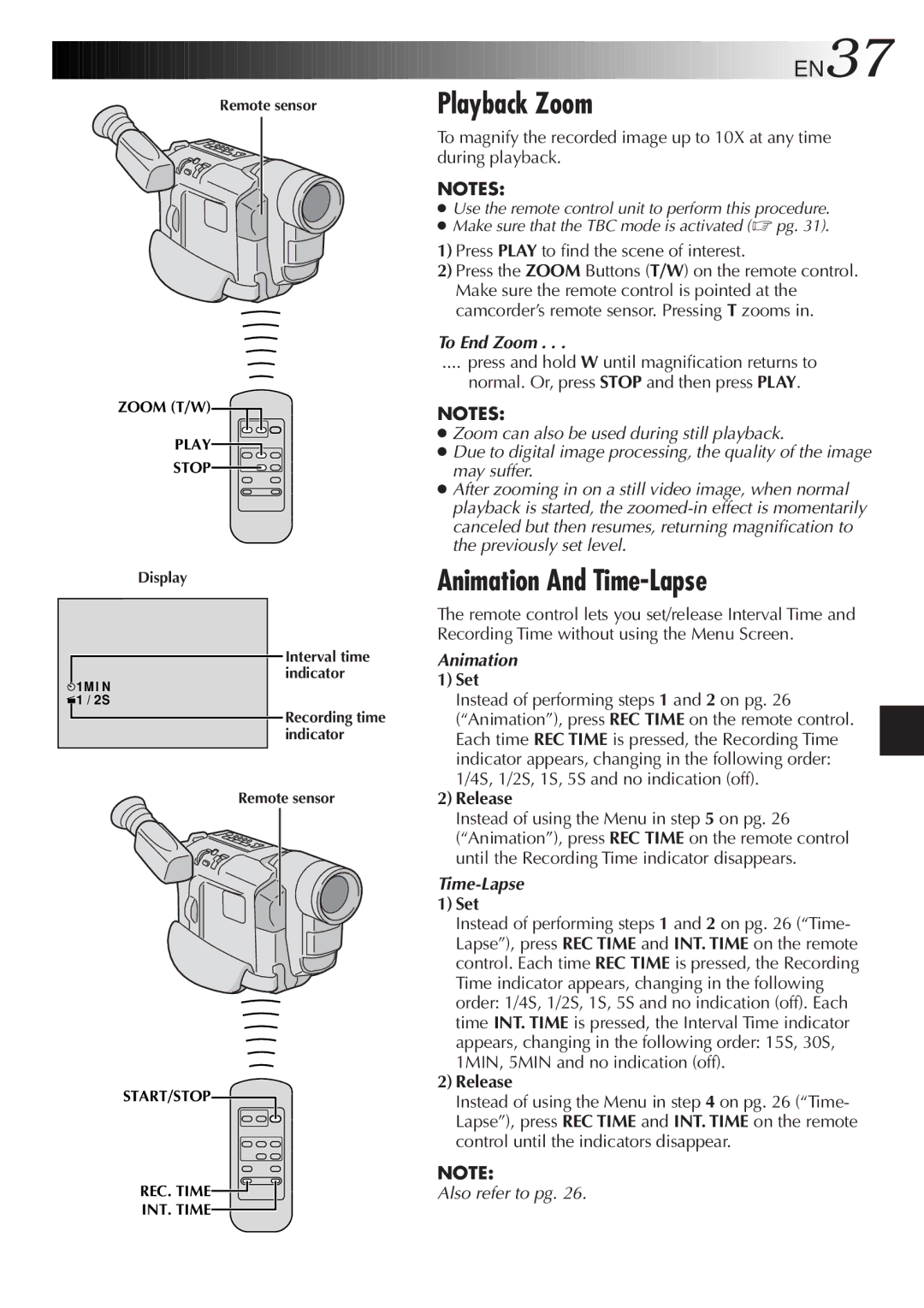 JVC GR-AX760, GR-AXM230, GR-SXM330, GR-SX960 specifications Playback Zoom, Animation And Time-Lapse, EN37 