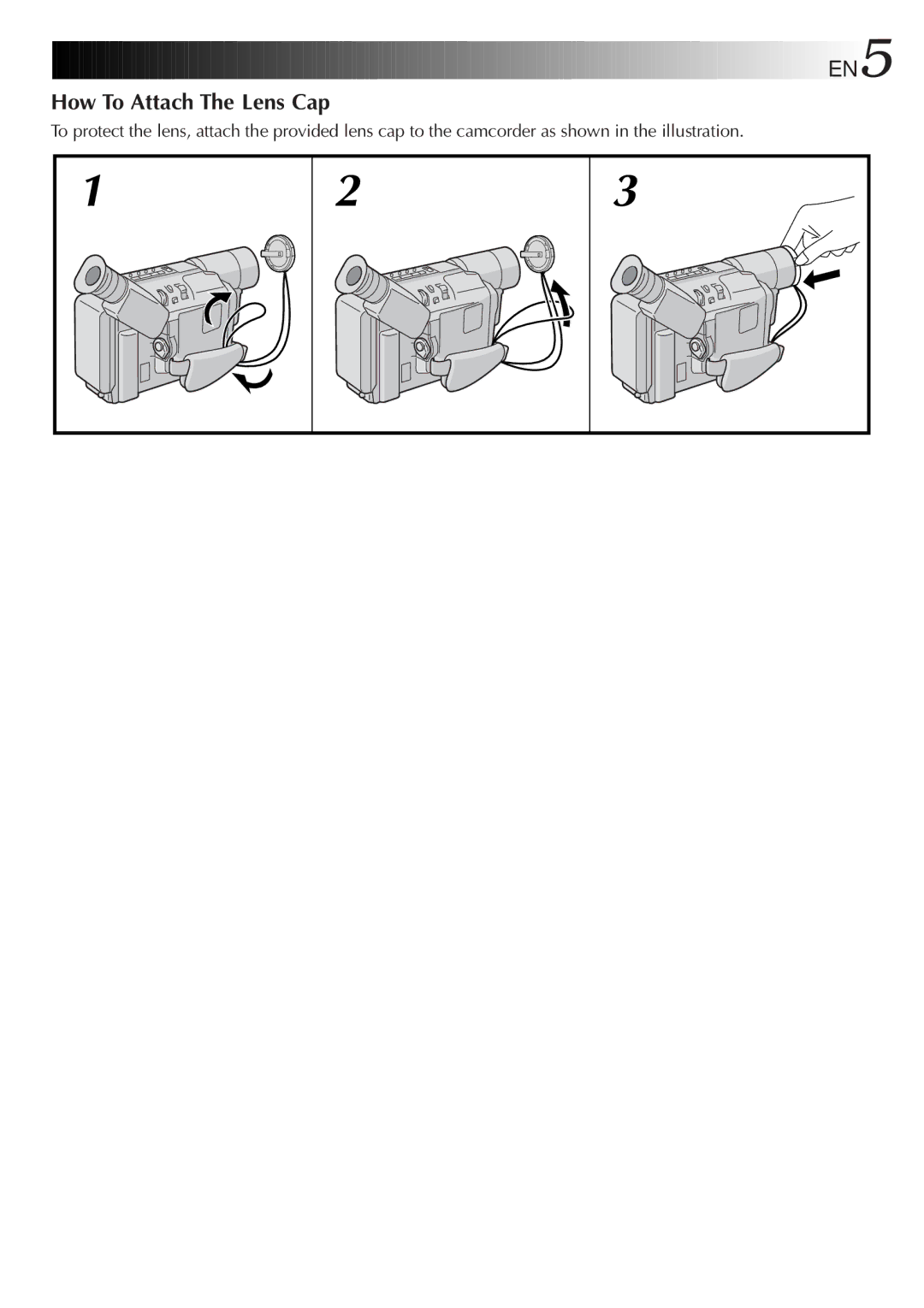 JVC GR-AX760, GR-AXM230, GR-SXM330, GR-SX960 specifications EN5, How To Attach The Lens Cap 