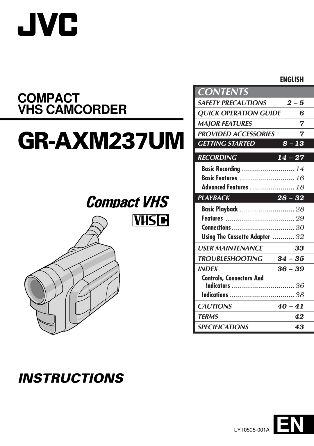 JVC GR-AXM237UM specifications 