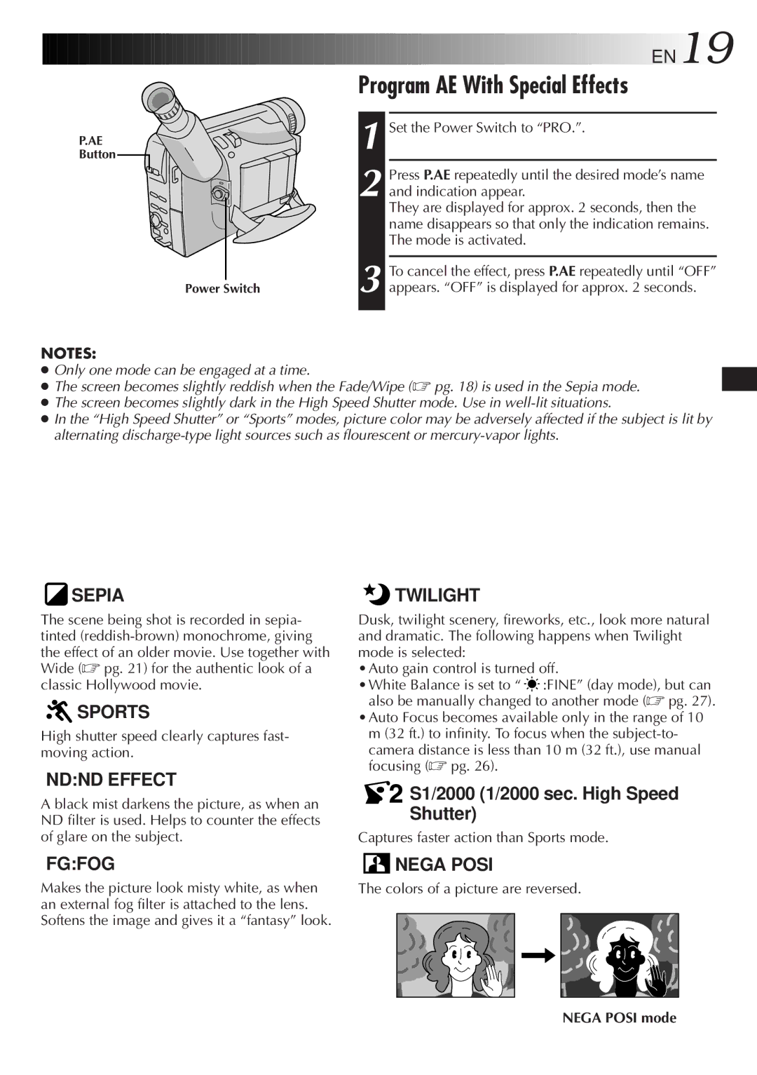 JVC GR-AXM237UM specifications Program AE With Special Effects 