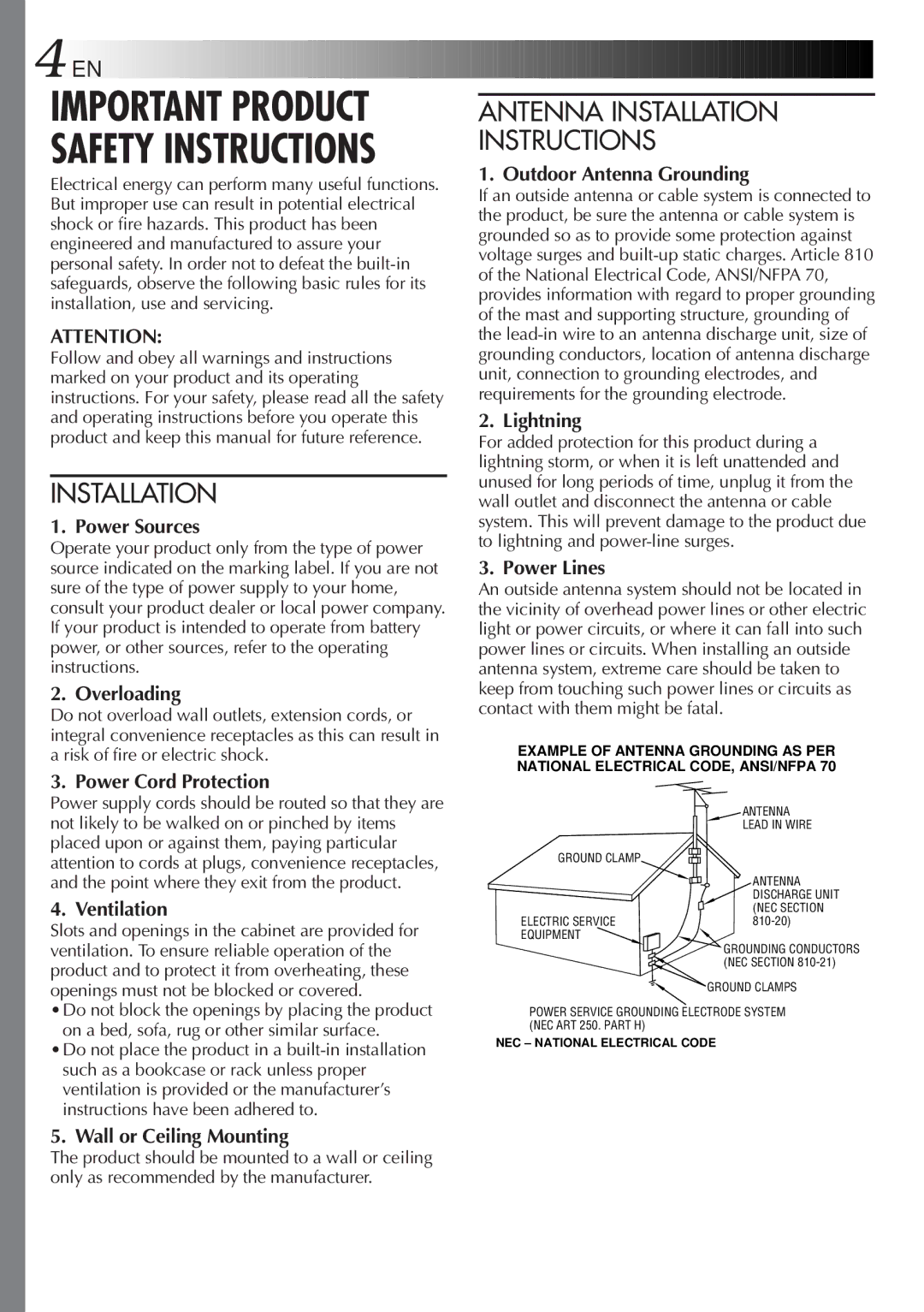 JVC GR-AXM237UM specifications Important Product 