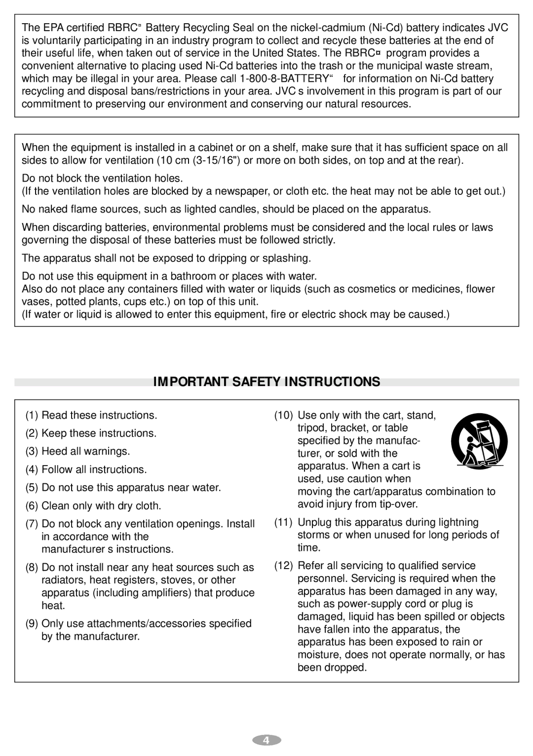 JVC GR-AXM241 manual Important Safety Instructions 