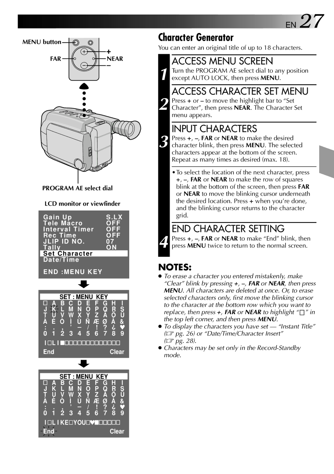 JVC GR-AXM25 manual Menu button, FAR Near 