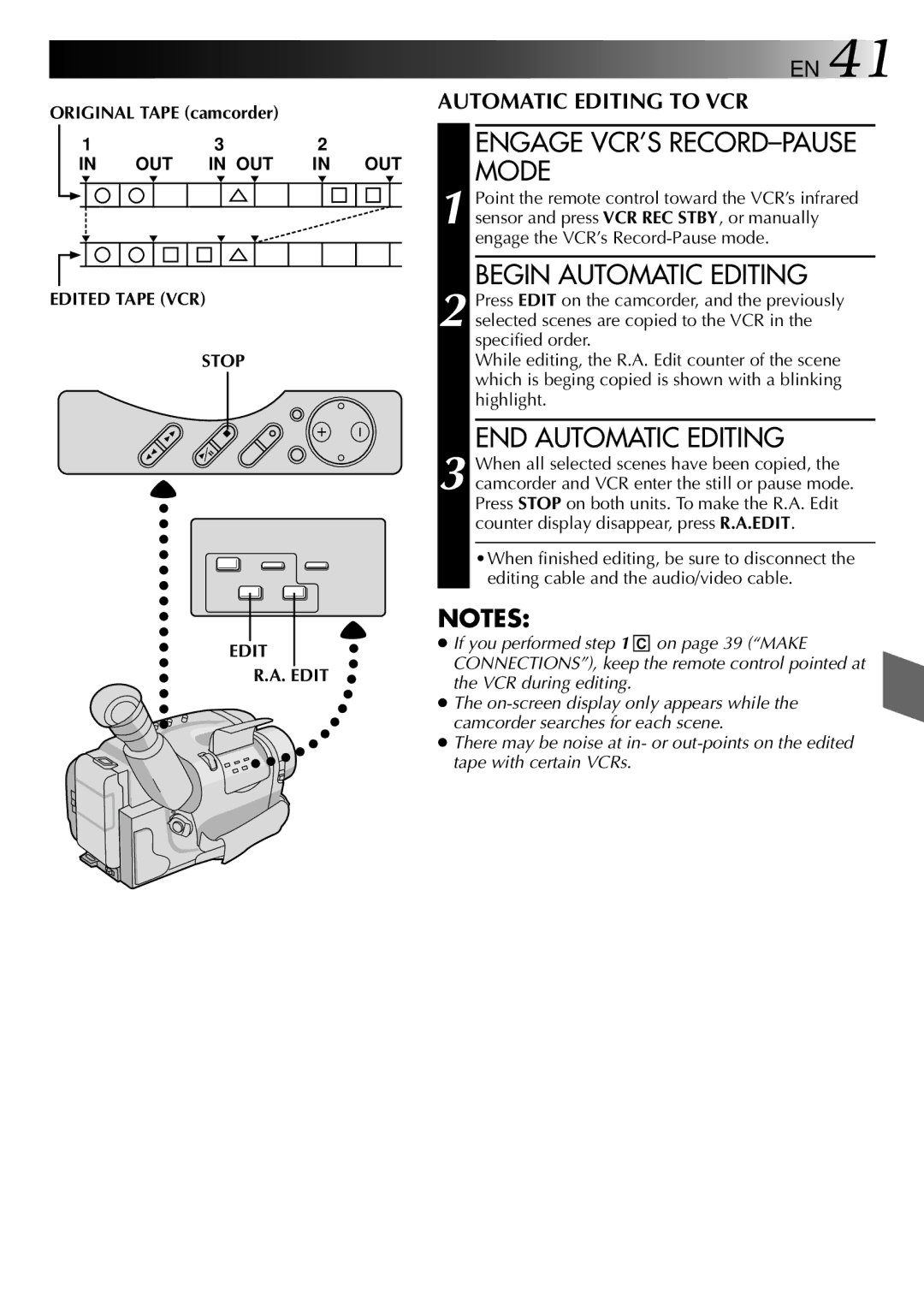 JVC GR-AXM25 manual Begin Automatic Editing, END Automatic Editing, Edited Tape VCR Stop 