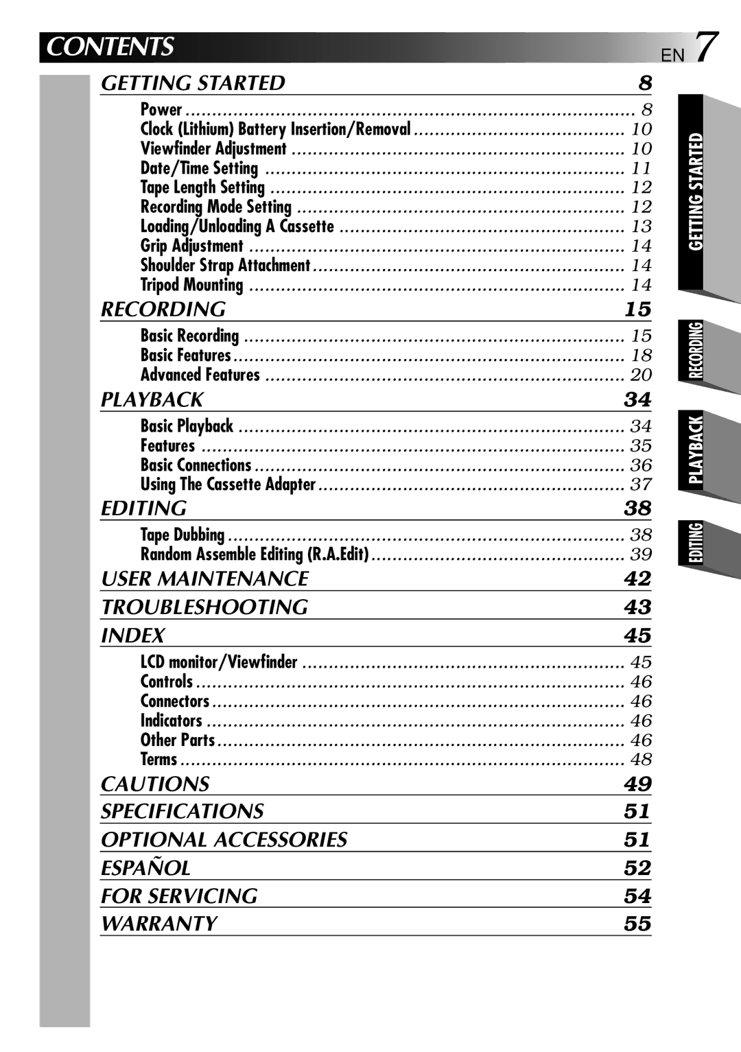 JVC GR-AXM25 manual Contents 